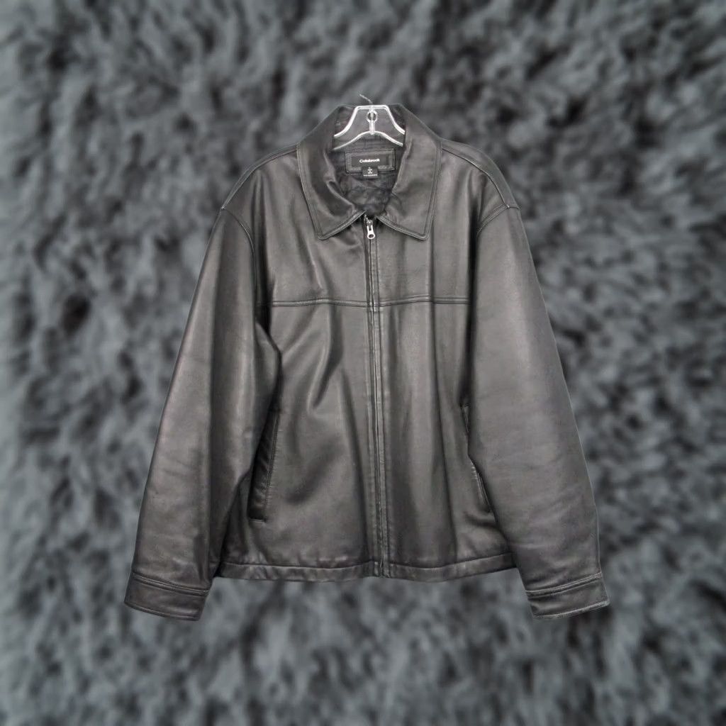 Vintage Colebrook Mens Jacket Leather Bomber Full Zip Quilted Lined Pockets Black Large Regular Fit Zip Front Shirt Collar Size US L / EU 52-54 / 3 - 1 Thumbnail