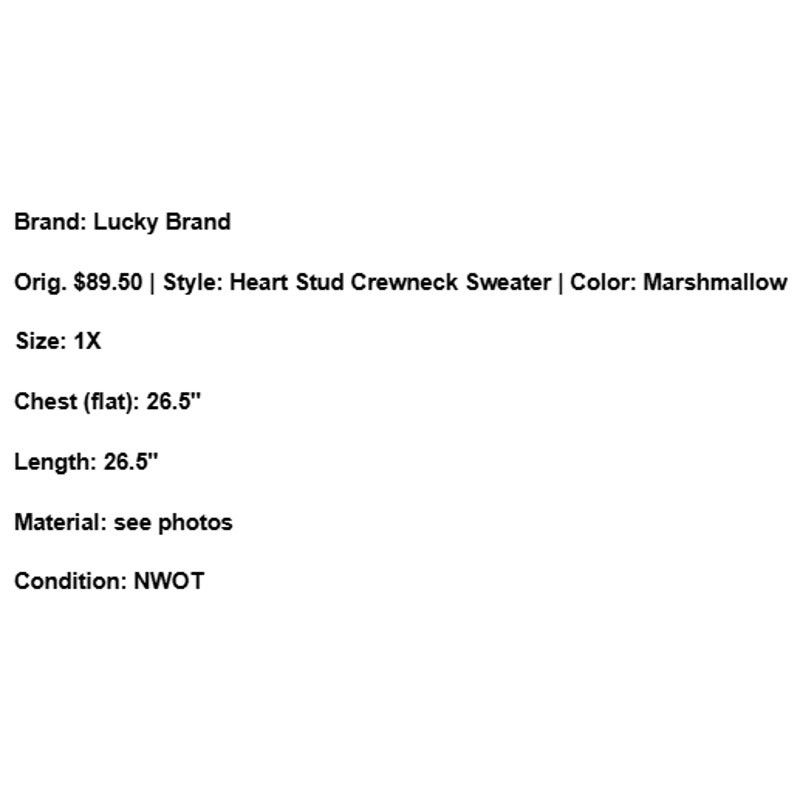 Lucky Brand NEW Lucky Brand Sweater Heart Stud Crewneck White Plus 1X Size XXL / US 16-18 / IT 52-54 - 7 Thumbnail
