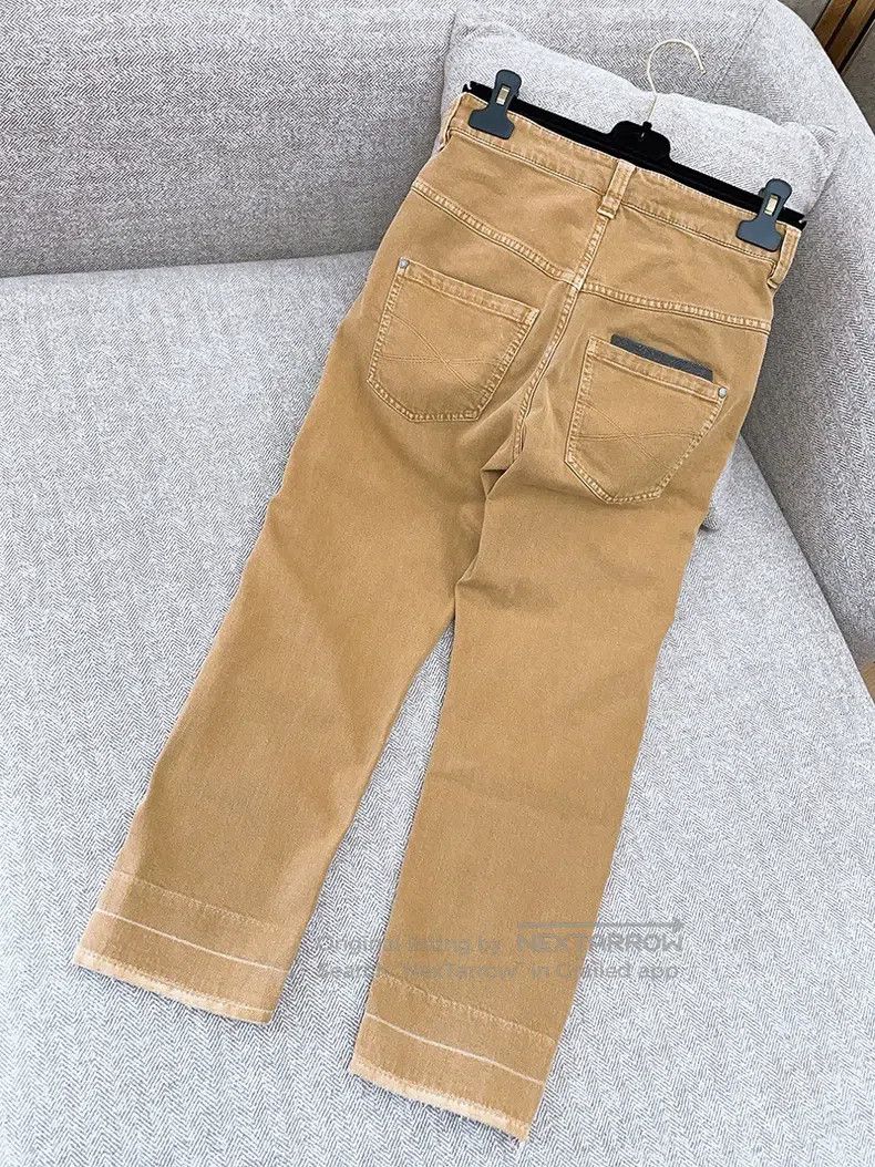 Brunello Cucinelli Brunello Cucinelli Beaded Decoration Khaki Irregular Jeans Size 24" / US 00 / IT 34 - 2 Thumbnail