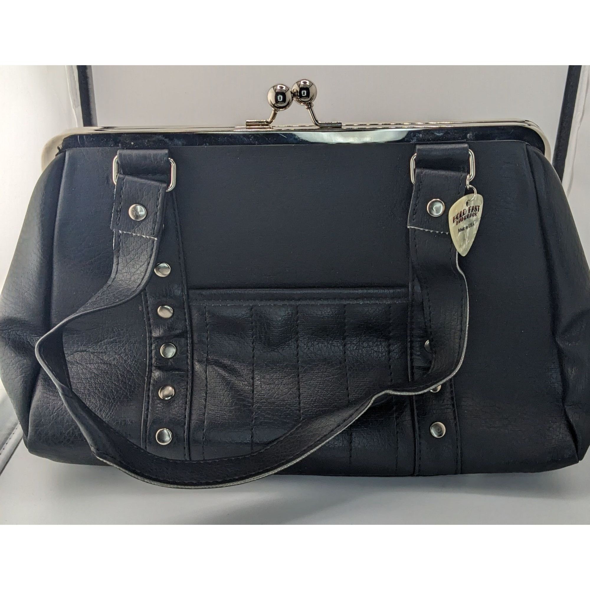 Other Hold Fast Handmade Gothic Black Faux Leather Handbag With Si Size ONE SIZE - 6 Thumbnail