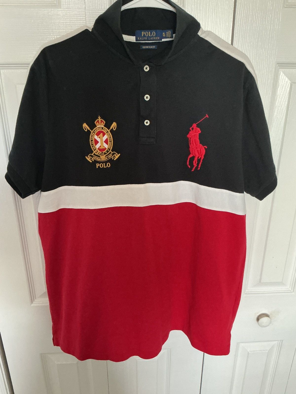 Ralph Lauren Black Polo with Gold Emblem XL Custom Slim Fit