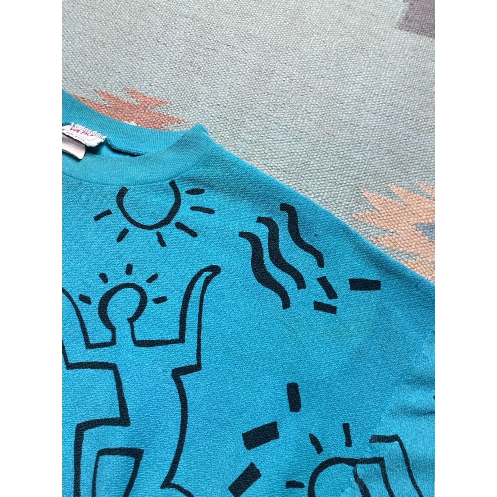 Gloverall VINTAGE 80s Keith Haring pop art all over print AOP XL Sweatshirt Men Blue Pullover Crewneck Size US XL / EU 56 / 4 - 6 Thumbnail