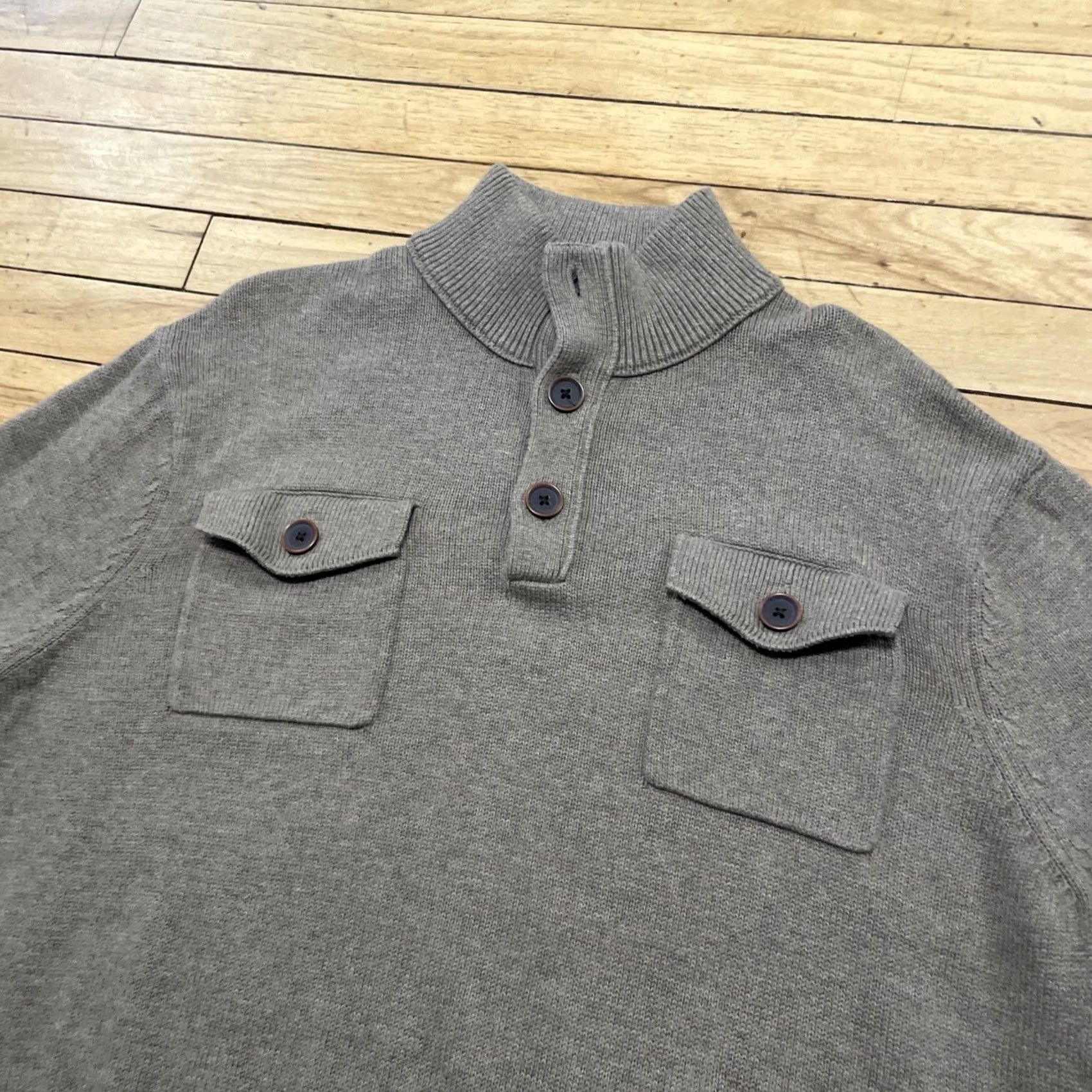 Banana Republic Banana Republic Sweater Men XL Military Henley Gray Brown Chunky-Knit Pullover Shirt Casual Size US XL / EU 56 / 4 - 4 Thumbnail