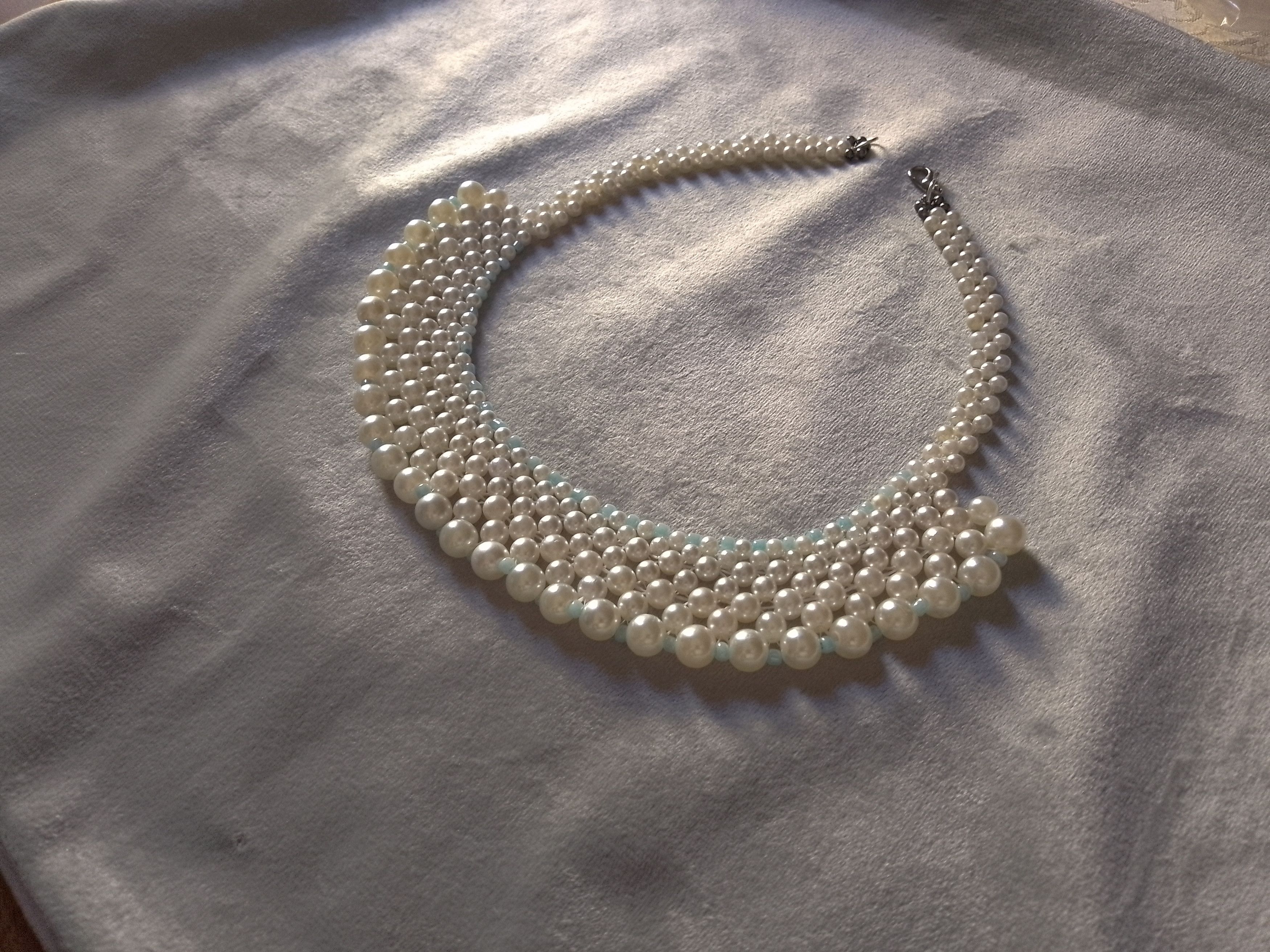 Handmade Necklace White Pearls Netted Elegant Wedding Size ONE SIZE - 6 Thumbnail