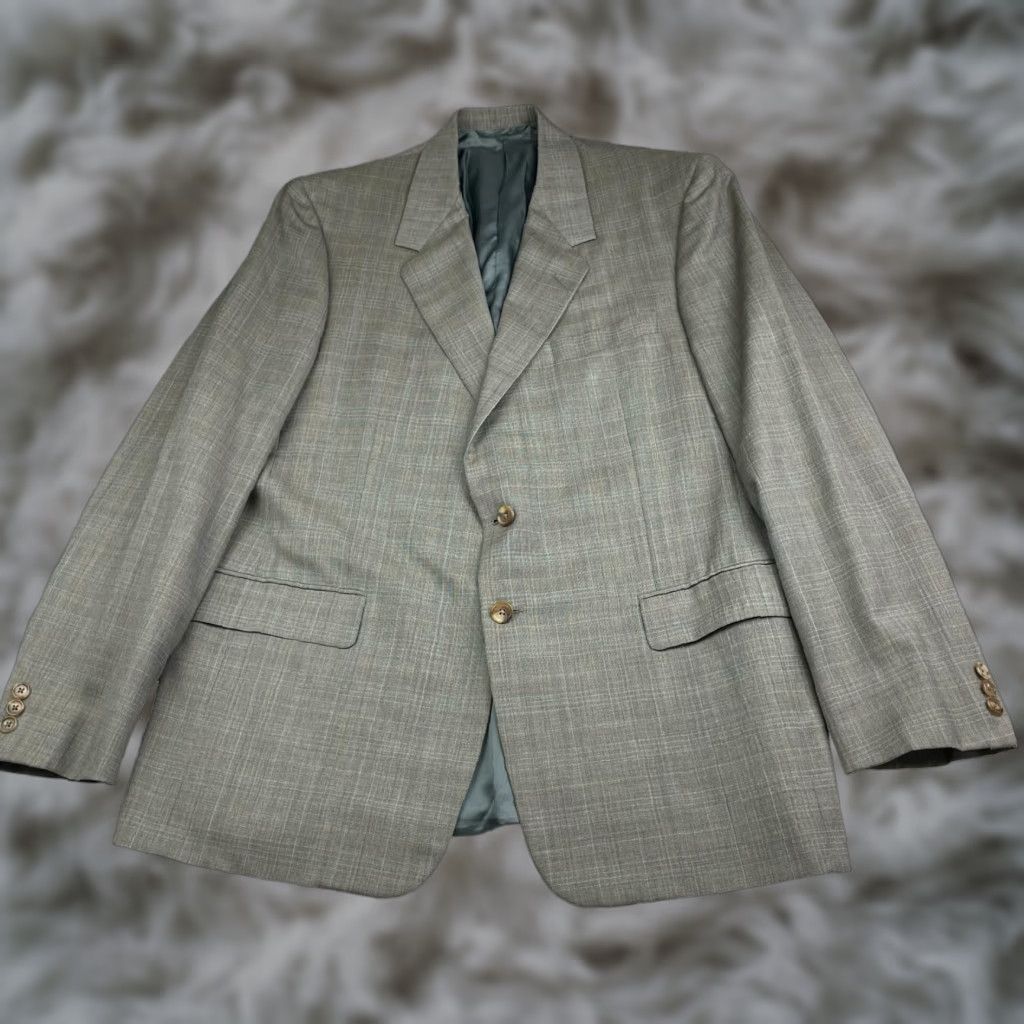 Vintage Hickey Freeman x Maus Hoffman Men’s Blazer 44 Long Wool Plaid Beige Gray 2-Button Single-Breasted Notch Lapel Vintage: No Mens Size 44R - 1 Thumbnail