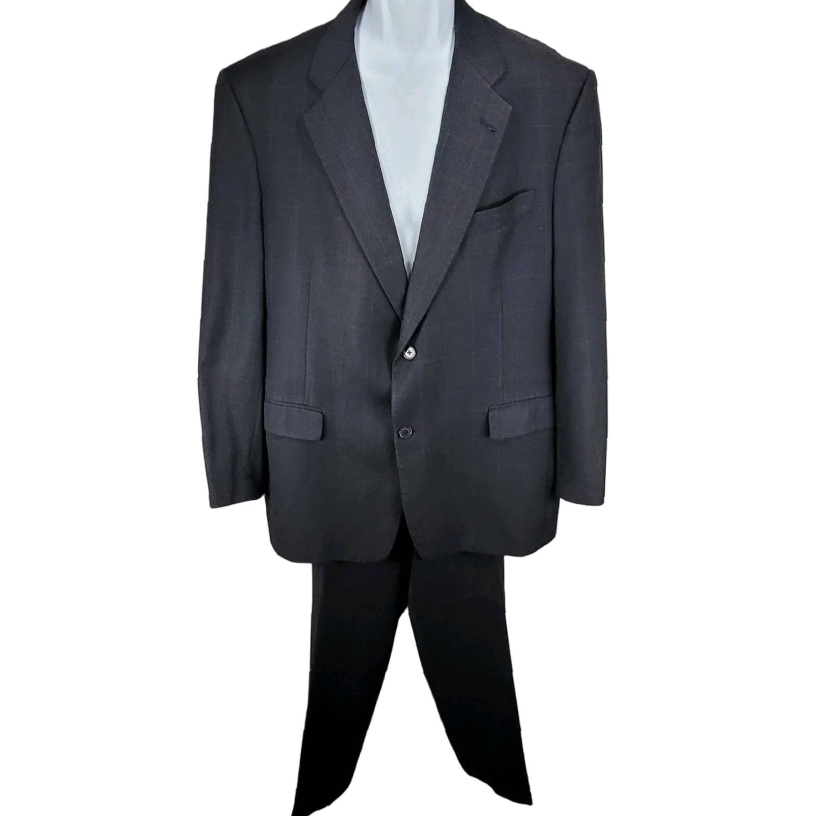 Cremieux Daniel Cremieux Navy Check 100% Wool Suit Full Set Jacket 44R Pants 37x29 USA Size 44R - 1 Thumbnail