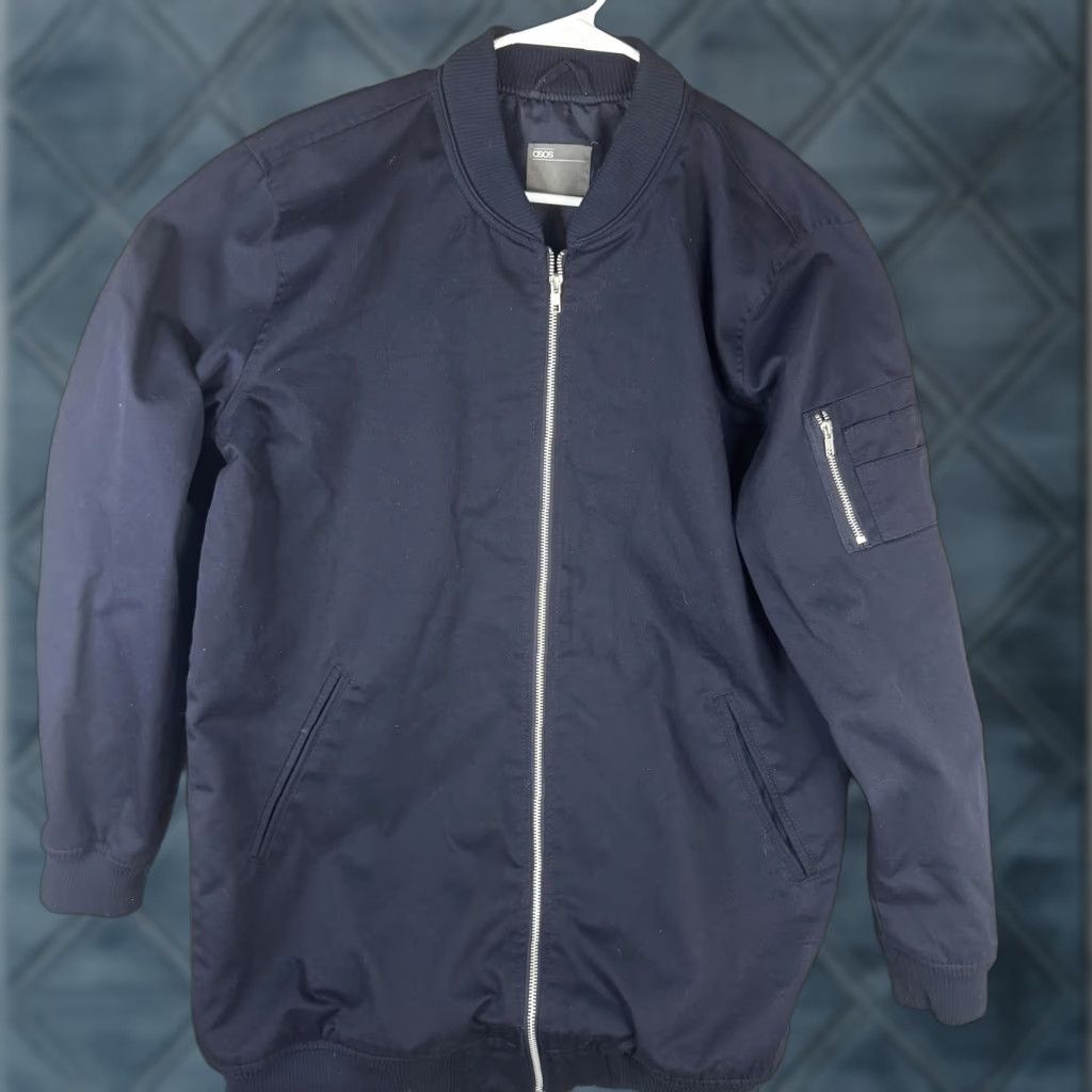 Asos ASOS Jacket Mens L Blue Bomber Full Zip Canvas Lined Pockets Casual Outdoor Size US L / EU 52-54 / 3 - 1 Thumbnail