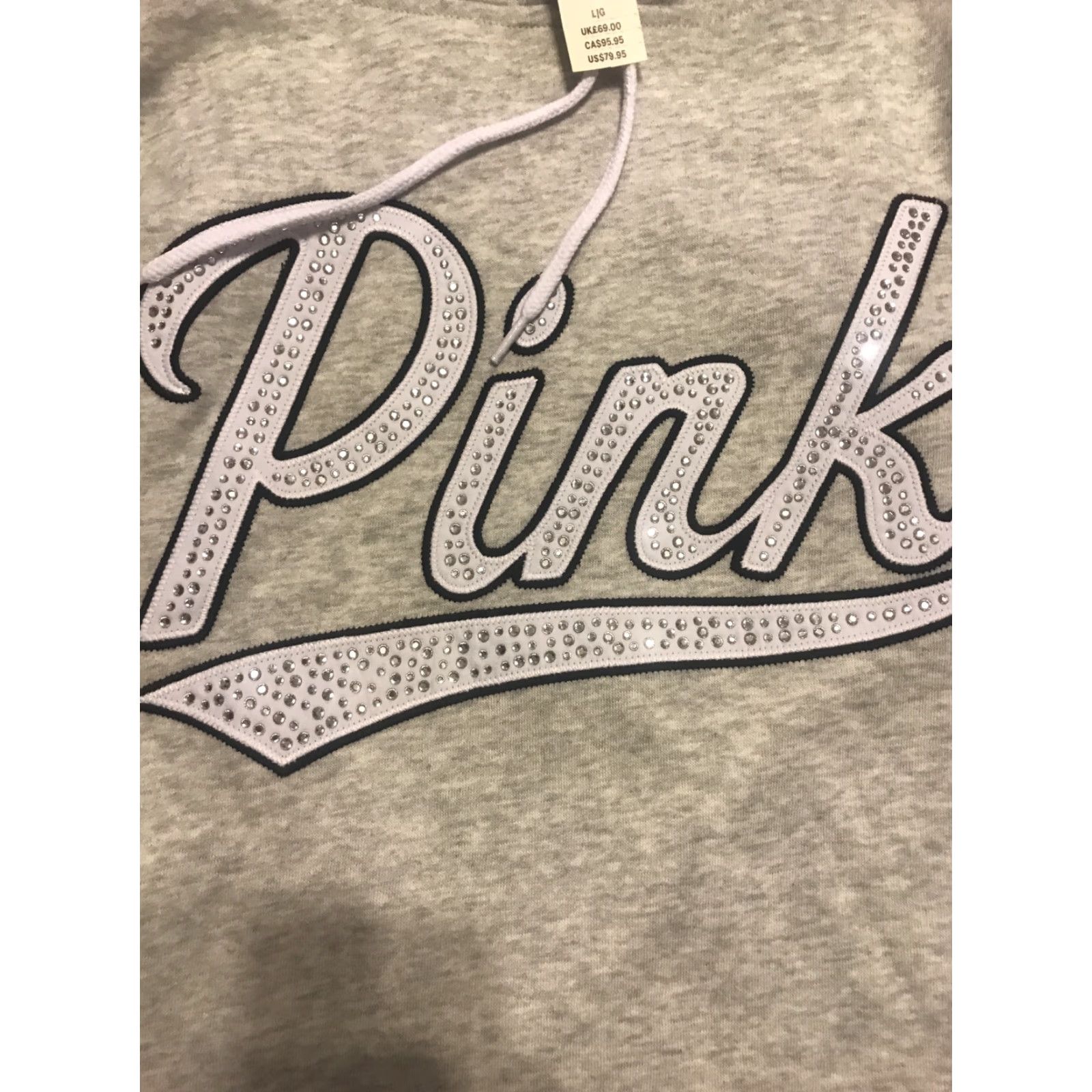 Pinko Victoria’s Secret PINK Logo Gray Hoodie Sweatshirt L Size L / US 10 / IT 46 - 2 Thumbnail