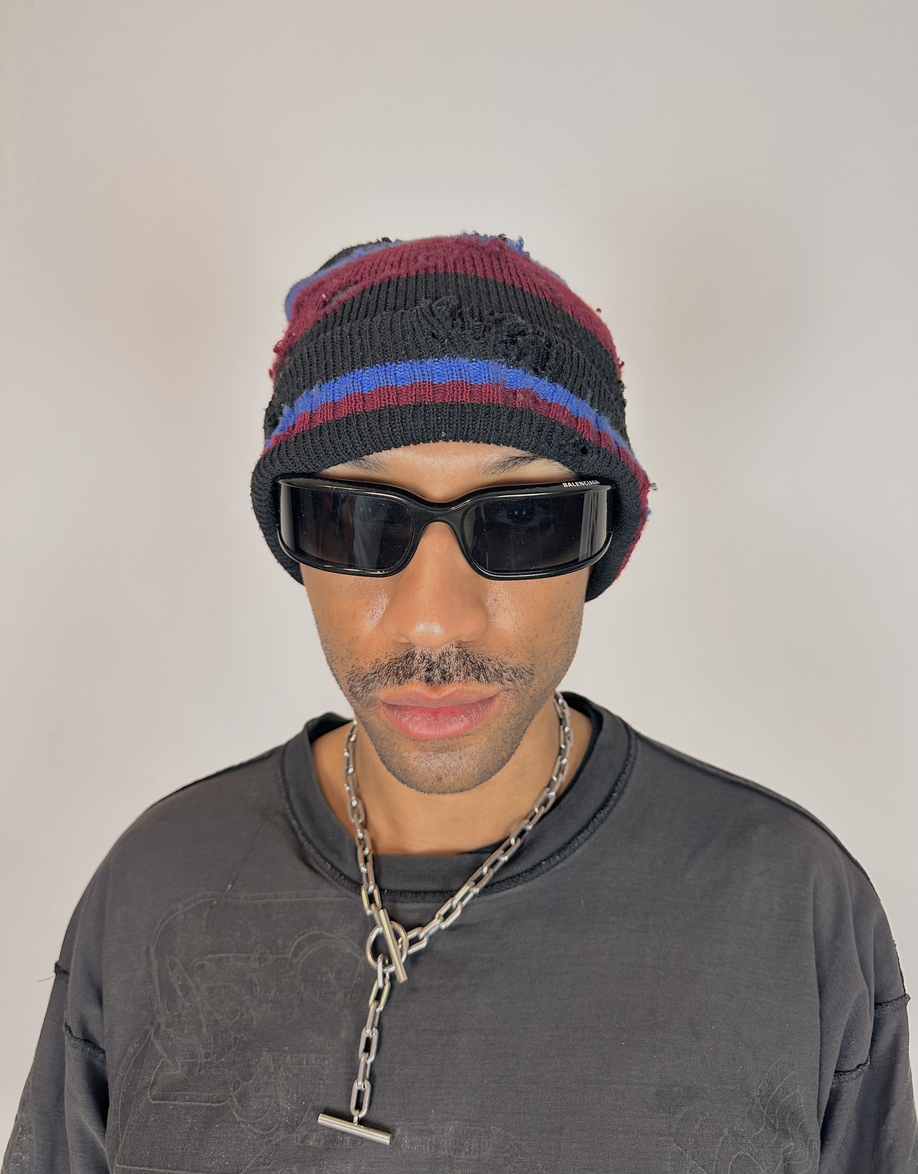 Vintage ASTROBOI* Burgundy/Black/Blue Striped Grunge Beanie Size ONE SIZE - 6 Thumbnail