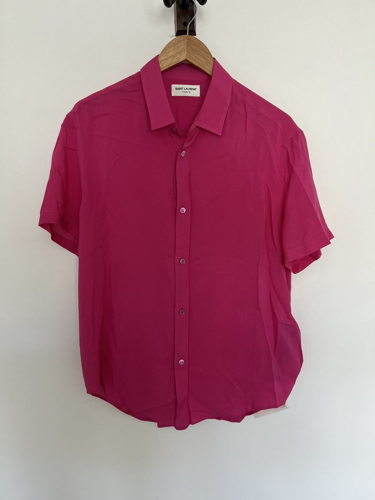 image of Saint Laurent Paris Hot Pink Summer Viscoe Shirt, Men's (Size Medium)