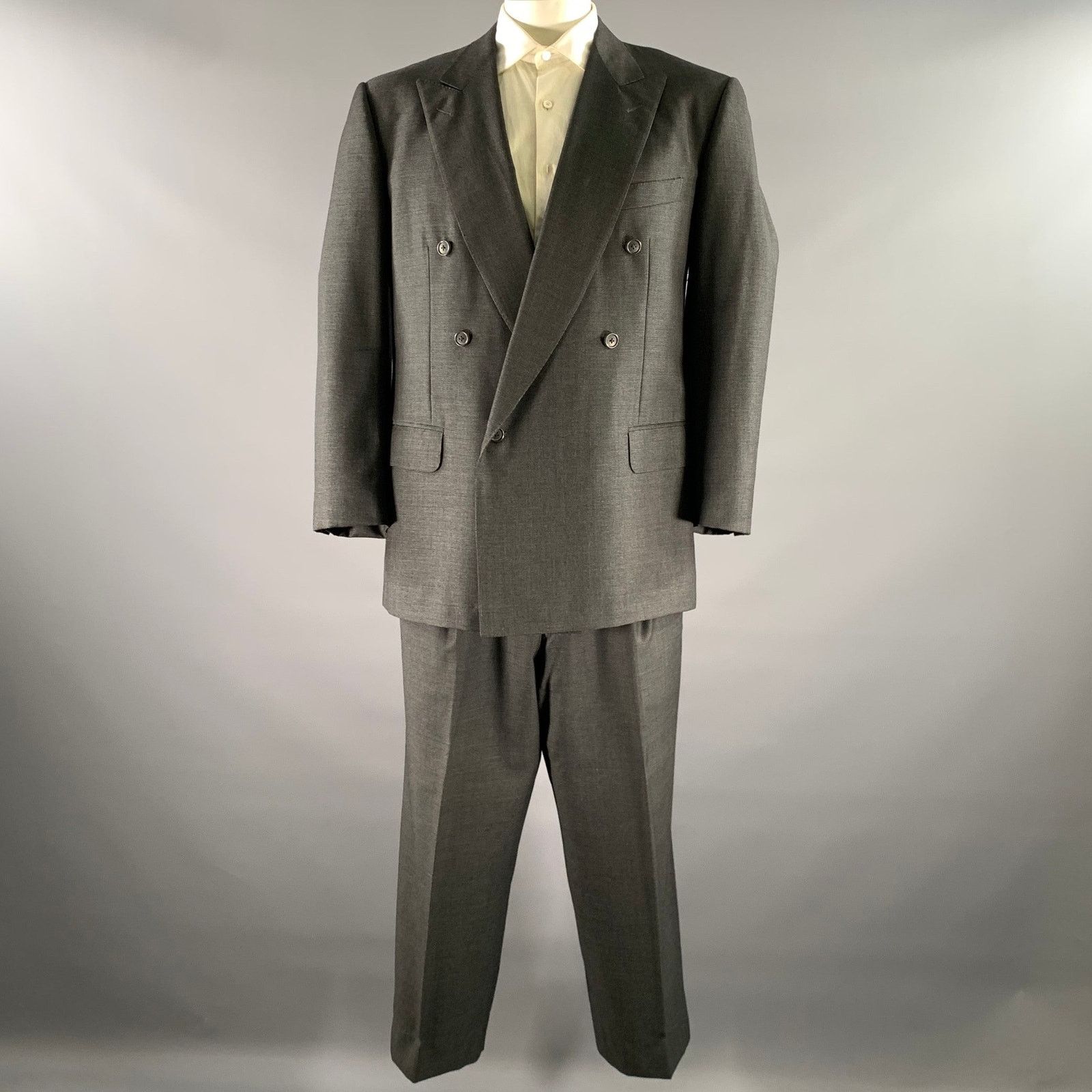 Ermenegildo Zegna ERMENEGILDO ZEGNA 46 Grey Nailhead Wool Peak Lapel Suit Size 46R - 2 Thumbnail