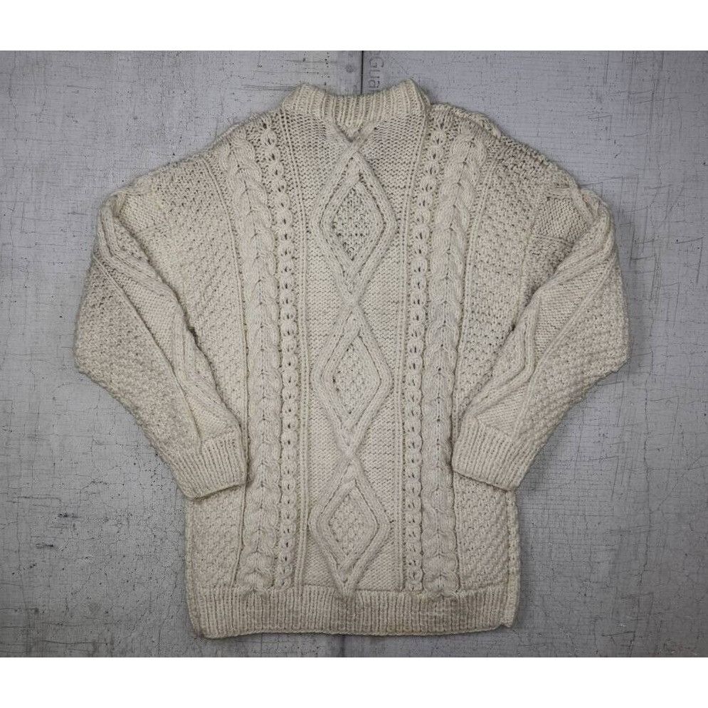 Vintage Artesanias Ishka Sweater Womens OS Ivory Wool Fisherman Size ONE SIZE - 6 Thumbnail
