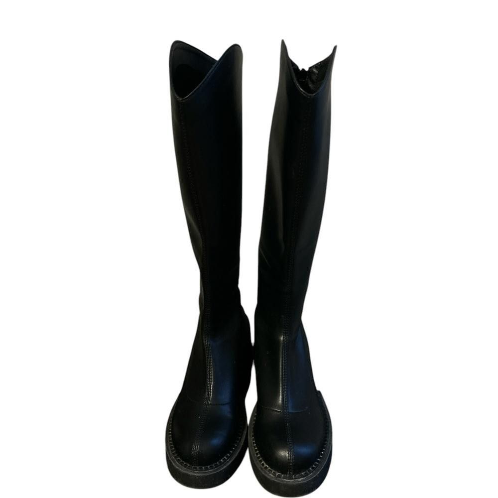 Designer Black Leather Platform Knee-High Boots Size US 7 / IT 37 - 1 Thumbnail