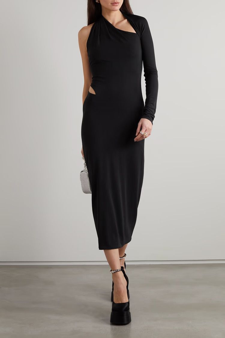 Versace o1y0226 Midi Dress in Black Size XS / US 0-2 / IT 36-38 - 2 Thumbnail