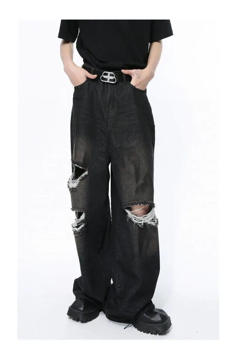Japanese Brand × Jean Distressed Baggy Wide Leg Flared Denim Jeans Size US 28 / EU 44 - 7 Thumbnail