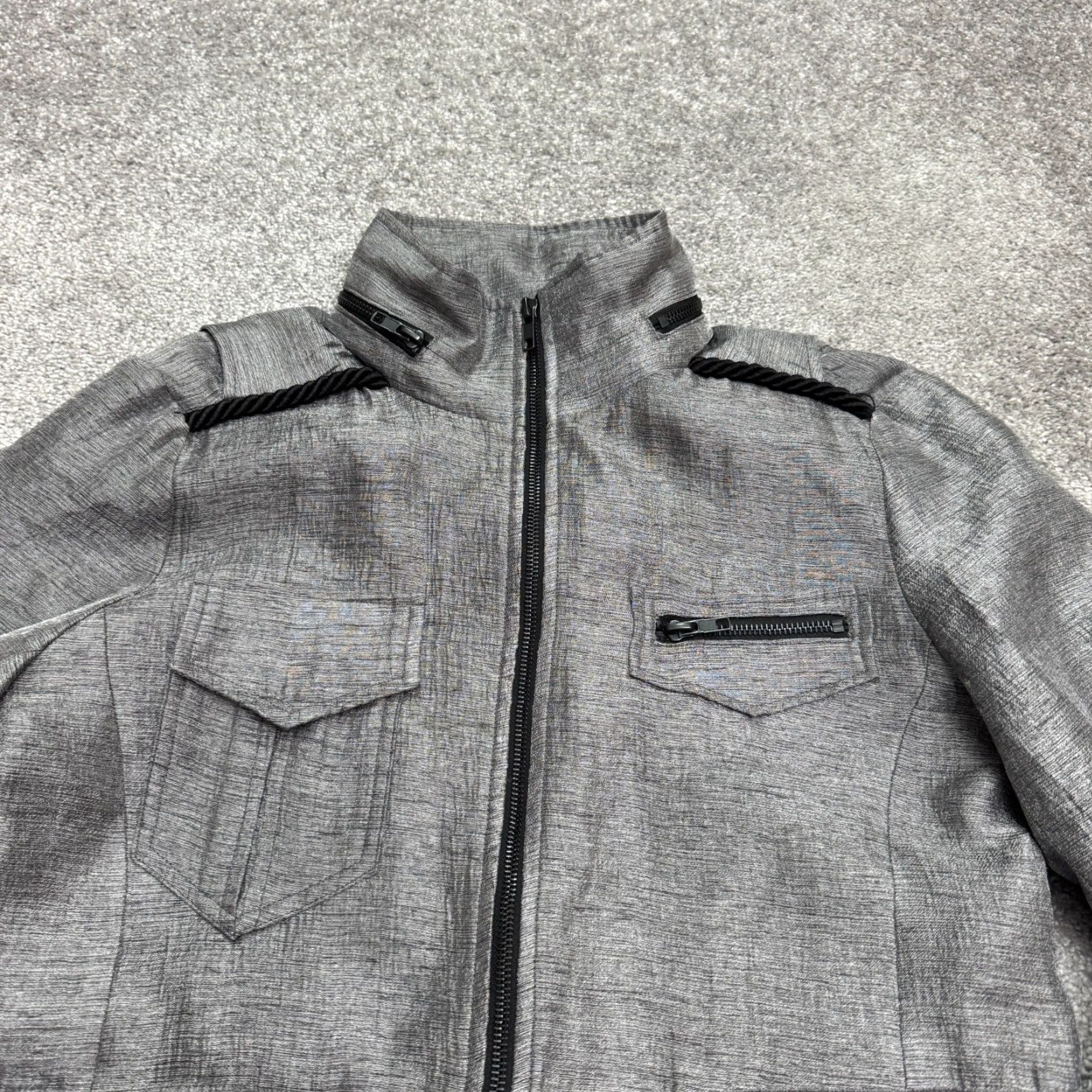 Vintage Chico's Laveer Military Utility Field Jacket Womens Gray Rope Belt Full Zip Coat Travel Size S / US 4 / IT 40 - 2 Thumbnail