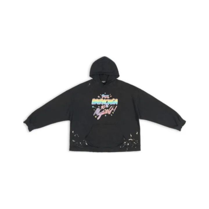 Balenciaga Balenciaga Black Colorful Logo Distressed Hoodie Size US M / EU 48-50 / 2 - 1 Thumbnail