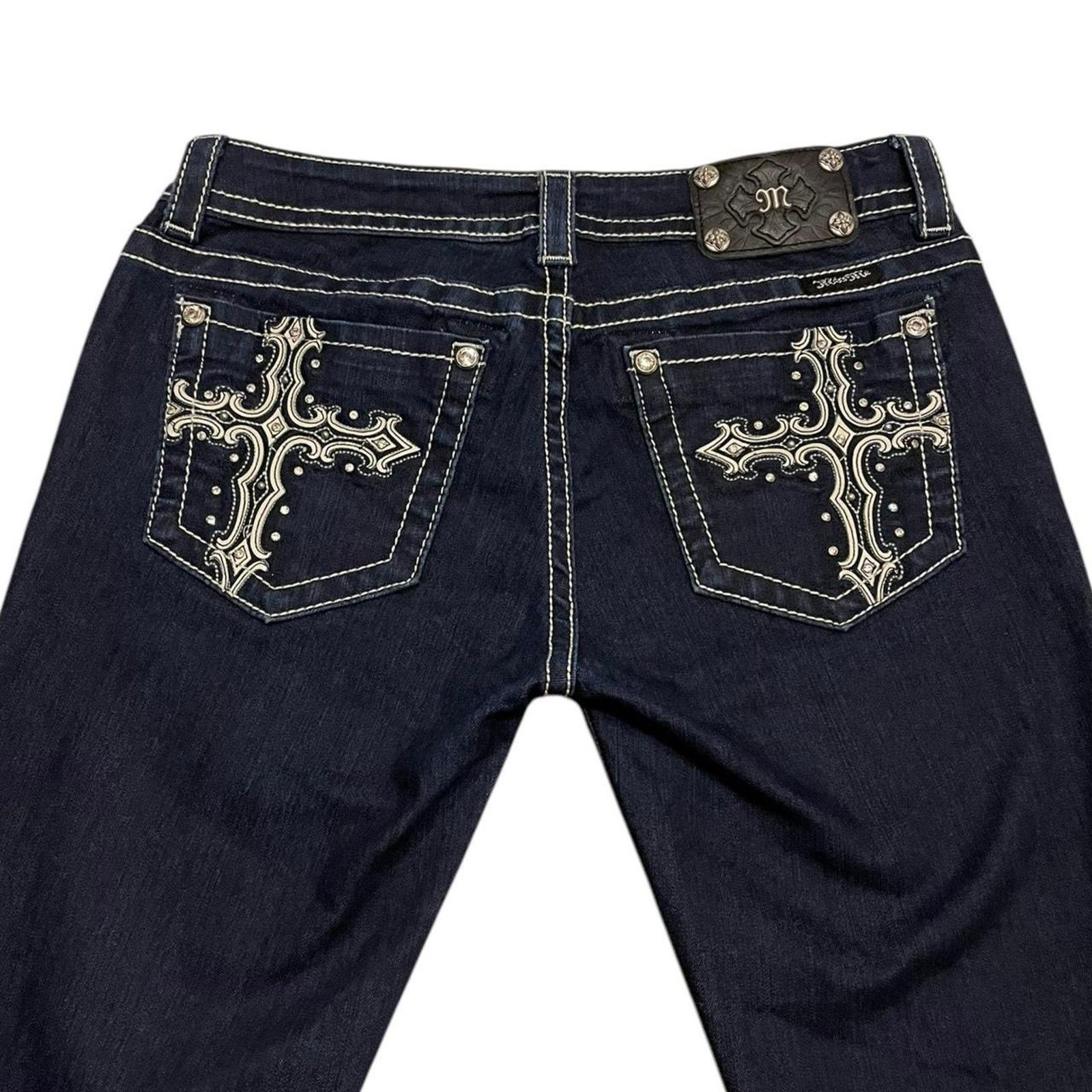 Miss Me VTG Y2K rave skater Miss Me bootcut jeans studded crosses Size 30" / US 8 / IT 44 - 3 Thumbnail
