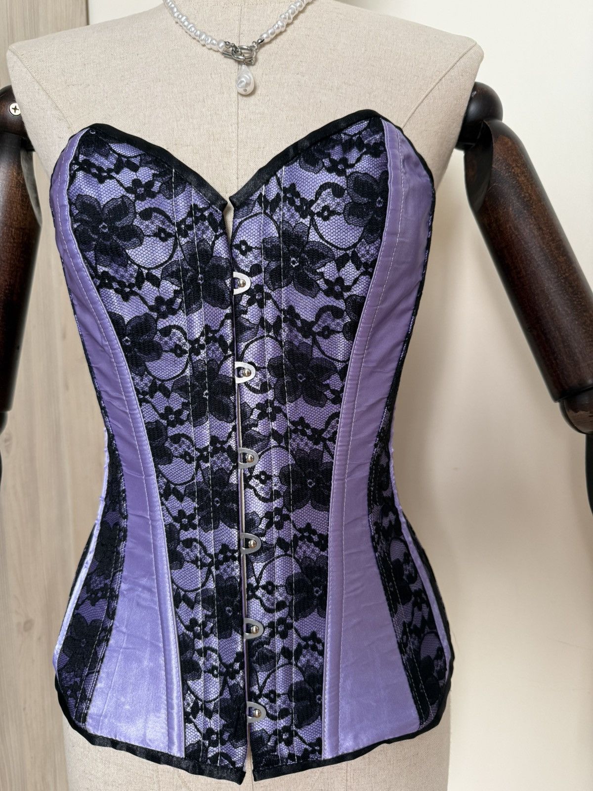 Other Cottelli Collection Purple Satin & Black Lace Corset Size S Size S / US 4 / IT 40 - 2 Thumbnail