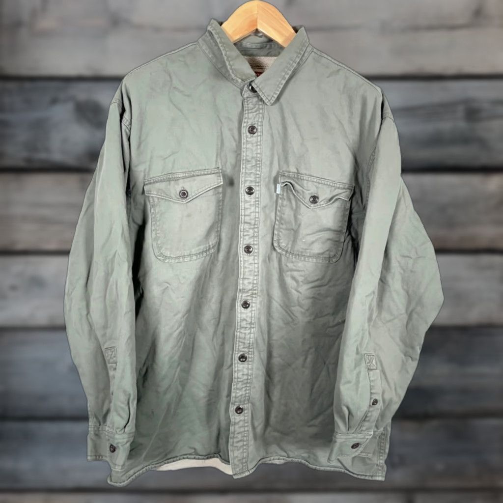 Levi's VINTAGE Levi's Shirt Jacket 2XL Green Sherpa Lined Workwear Distressed Men’s Shirt Jacket Size US XXL / EU 58 / 5 - 1 Thumbnail