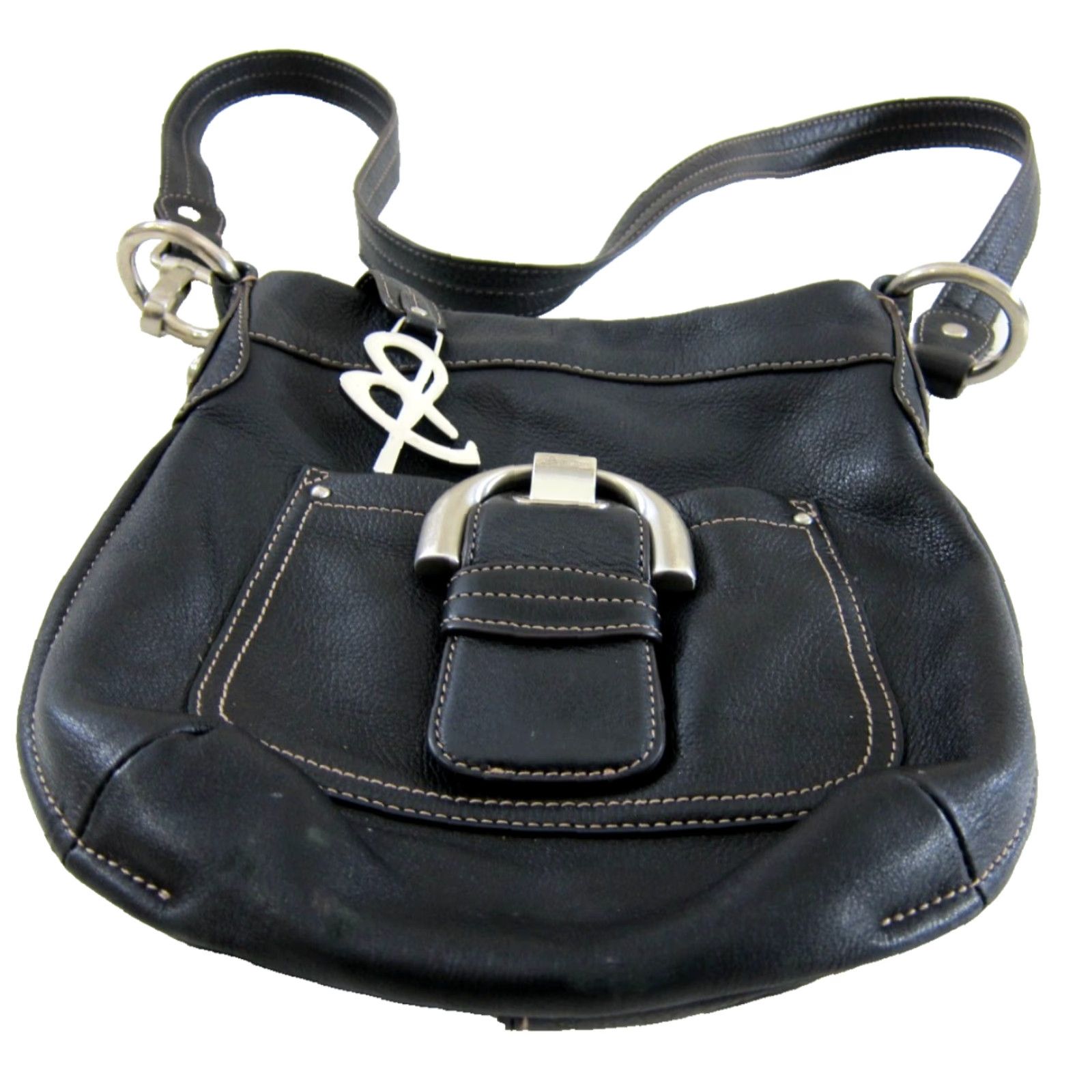 Vintage B. Makowsky Black 100% Leather Silver Buckle Pocket Satchel Shoulder Bag Purse Size ONE SIZE - 5 Thumbnail