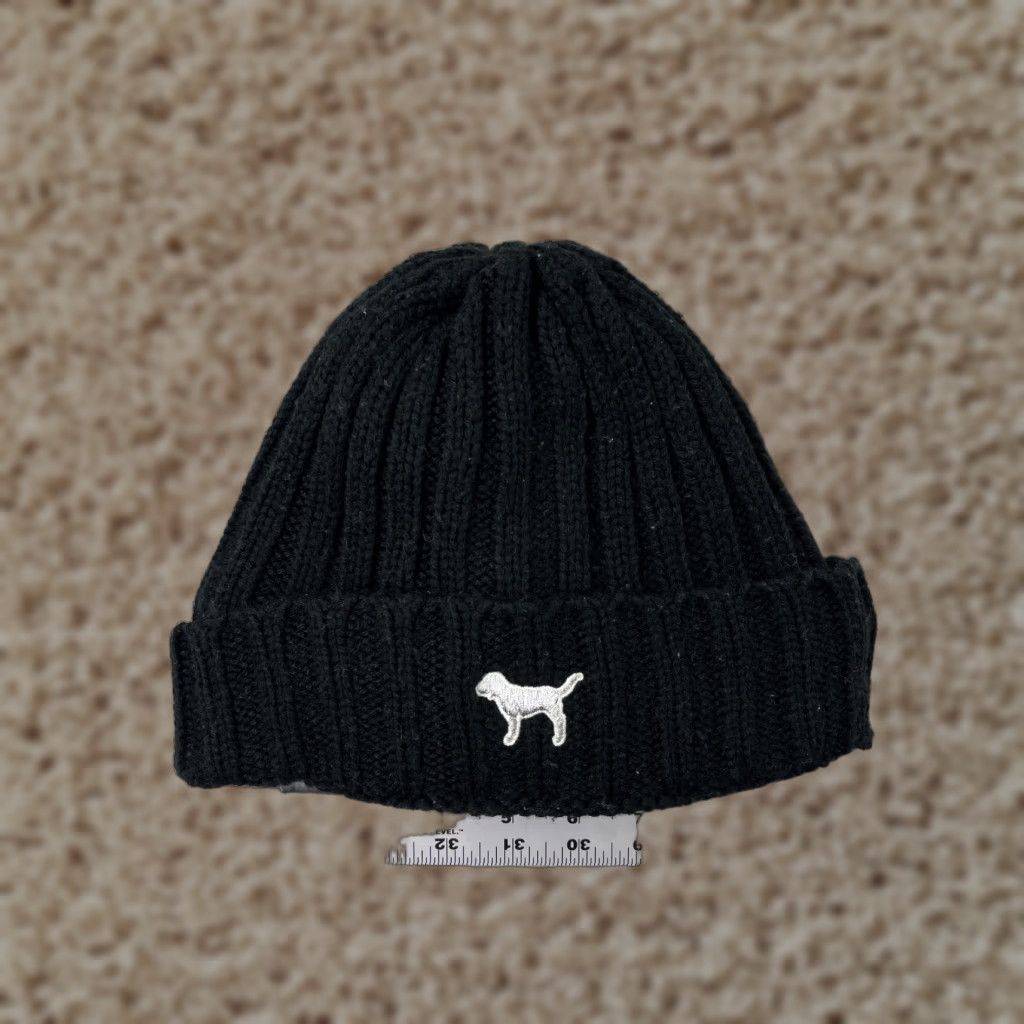 Victoria's Secret Victoria's Secret Beanie Adult One Size Black PINK Sherpa Lined Logo Knit Hat Womens Size ONE SIZE - 1 Thumbnail
