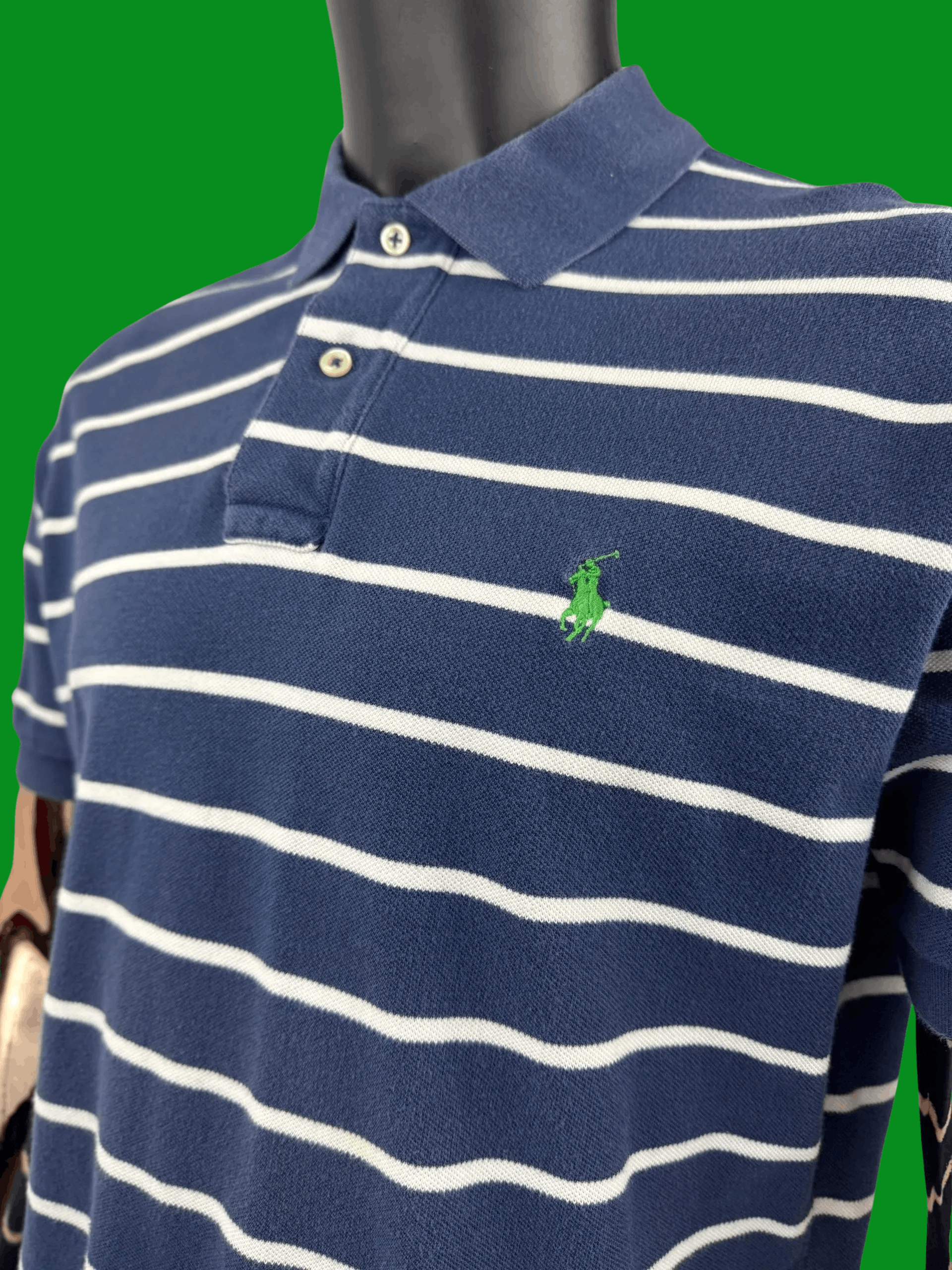 Polo Ralph Lauren VTG Polo Ralph Lauren Navy Blue & White Striped Cotton Polo Size US L / EU 52-54 / 3 - 2 Thumbnail
