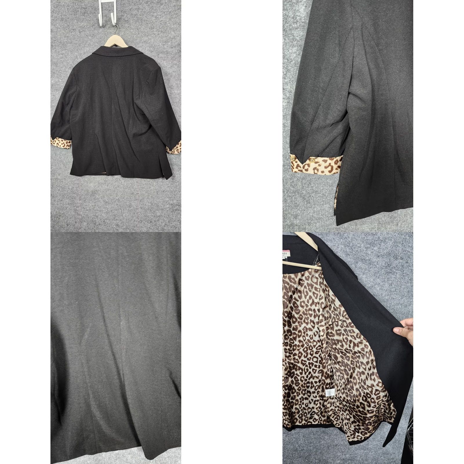 Vintage Andree By Unit Womens 1X Black Leopard Lined Jacket Blazer Single Button 3/4 Sleeve Size XL / US 12-14 / IT 48-50 - 8 Thumbnail