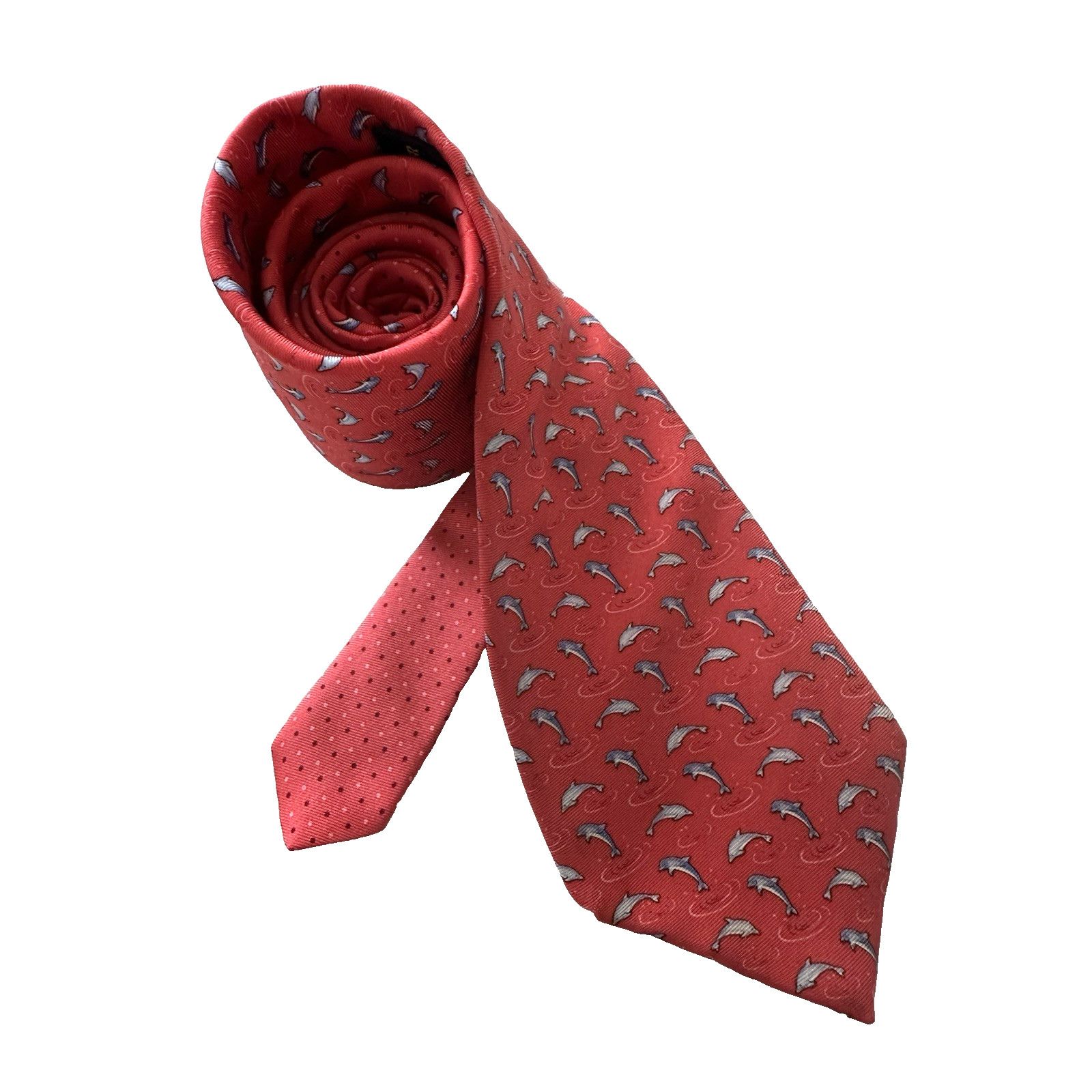 Tommy Hilfiger Tommy Hilfiger Tie Silk Red w/Blue Dolphin Gorpcore Preppy Size ONE SIZE - 1 Thumbnail