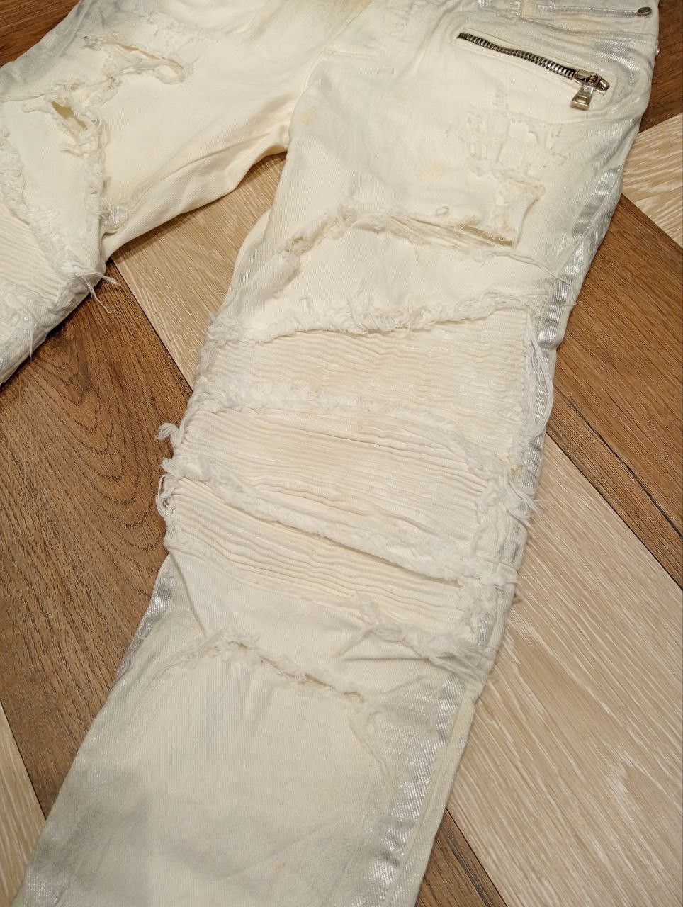Balmain Balmain Paris Slim Metallic White Biker Jeans Size US 29 - 4 Thumbnail