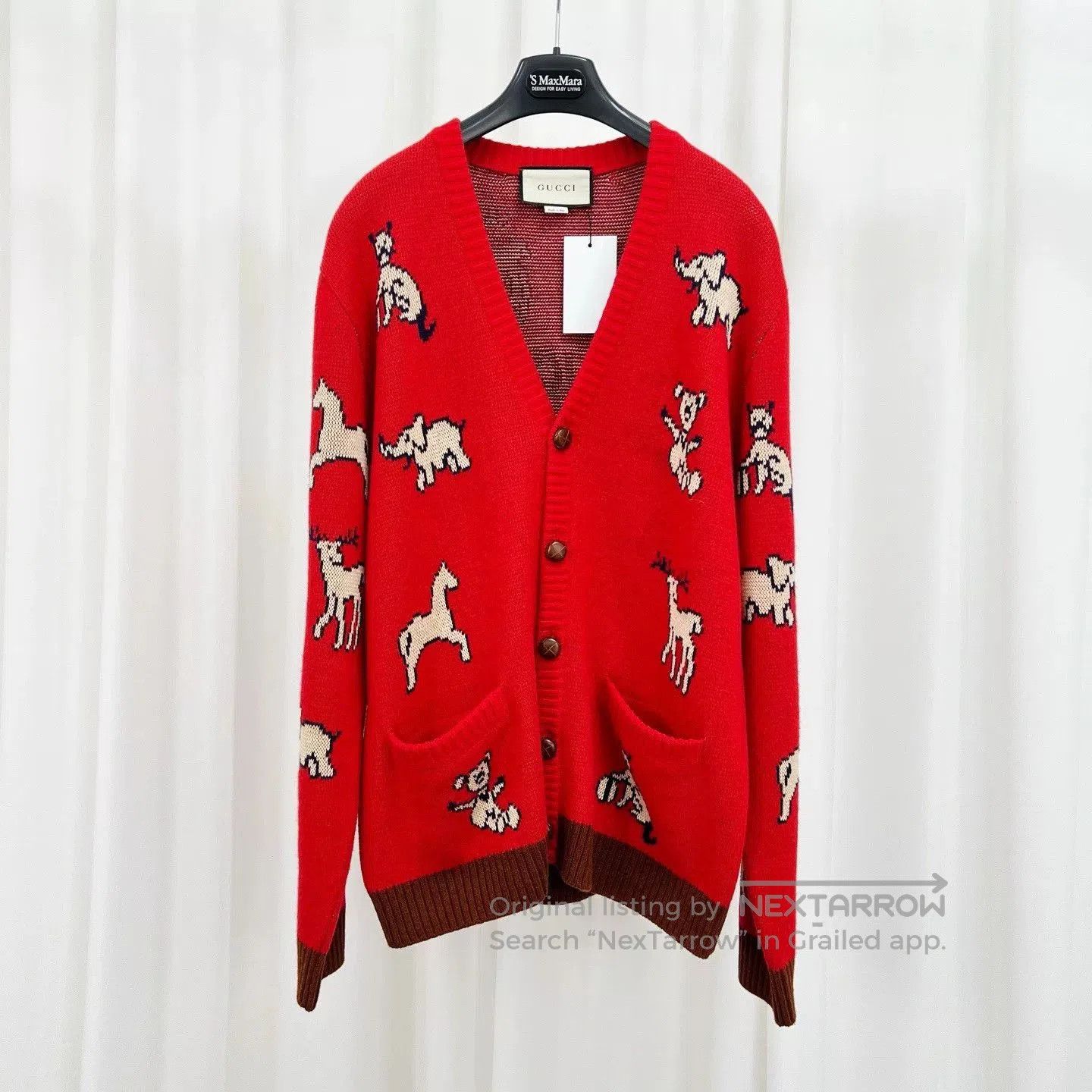 Gucci red gucci animal logo knit cardigan. Size XL / US 12-14 / IT 48-50 - 1 Thumbnail
