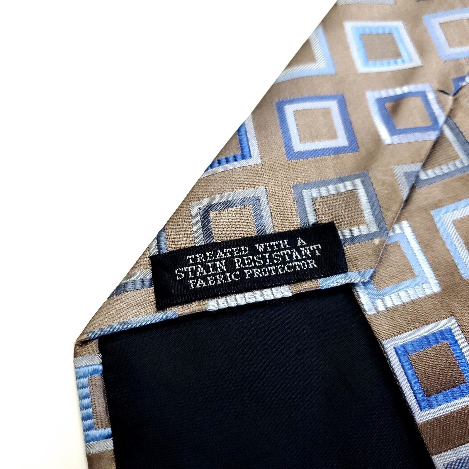 Croft & Barrow Croft & Barrow Beige Blue Woven Geometric Silk Tie Stain Res Size ONE SIZE - 4 Thumbnail