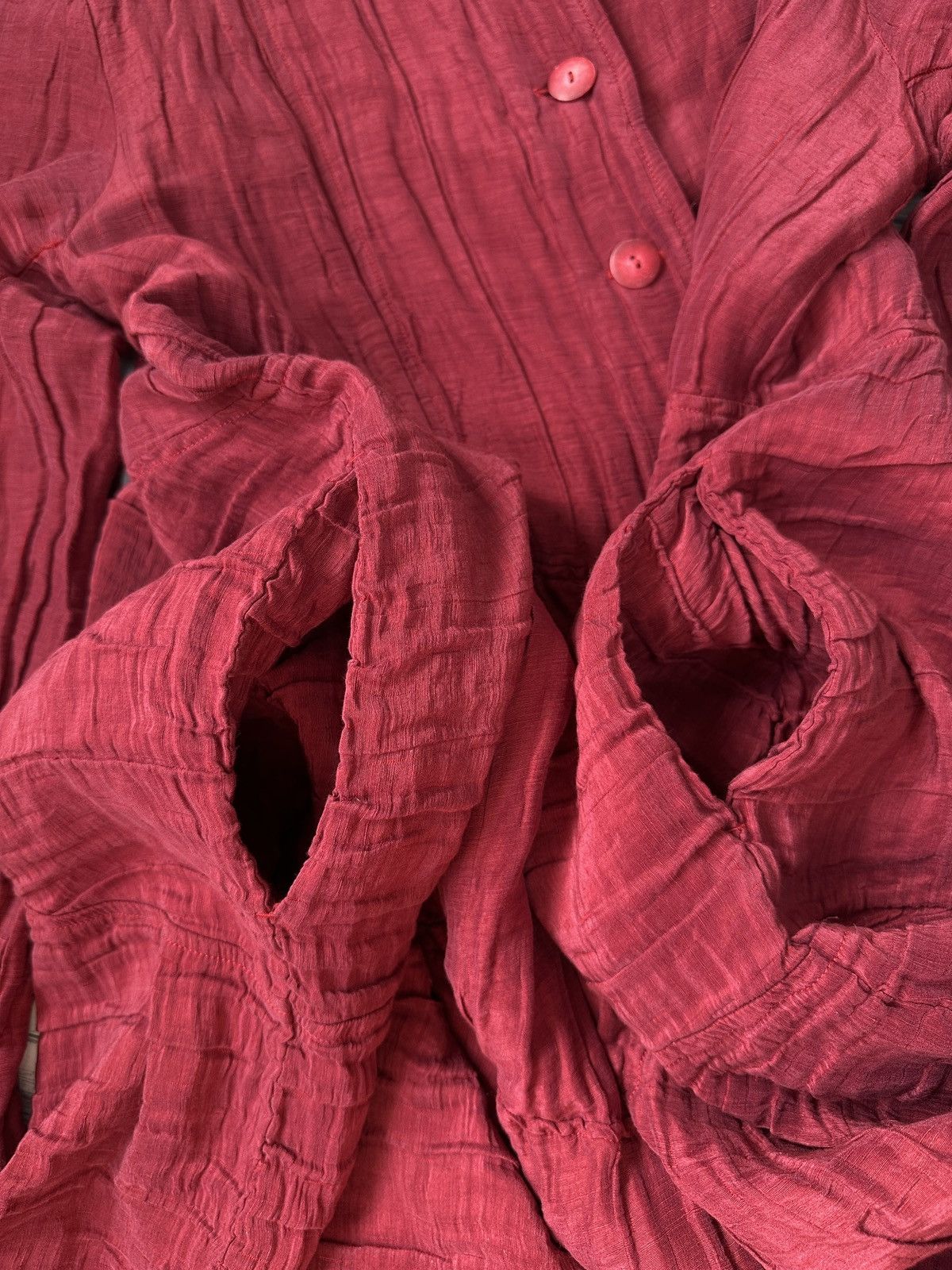 Other GRIZAS Cherry Red Crinkled Silk Linen Flared Shirt Dress Size L / US 10 / IT 46 - 9 Thumbnail