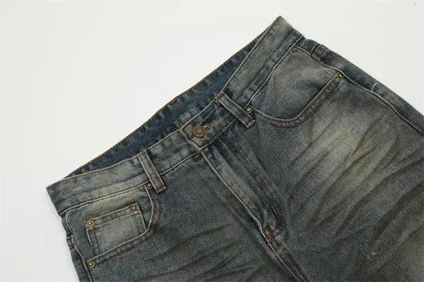 Japanese Brand Men's washed distressed loose straight-leg ripped jeans Size US 32 / EU 48 - 4 Thumbnail