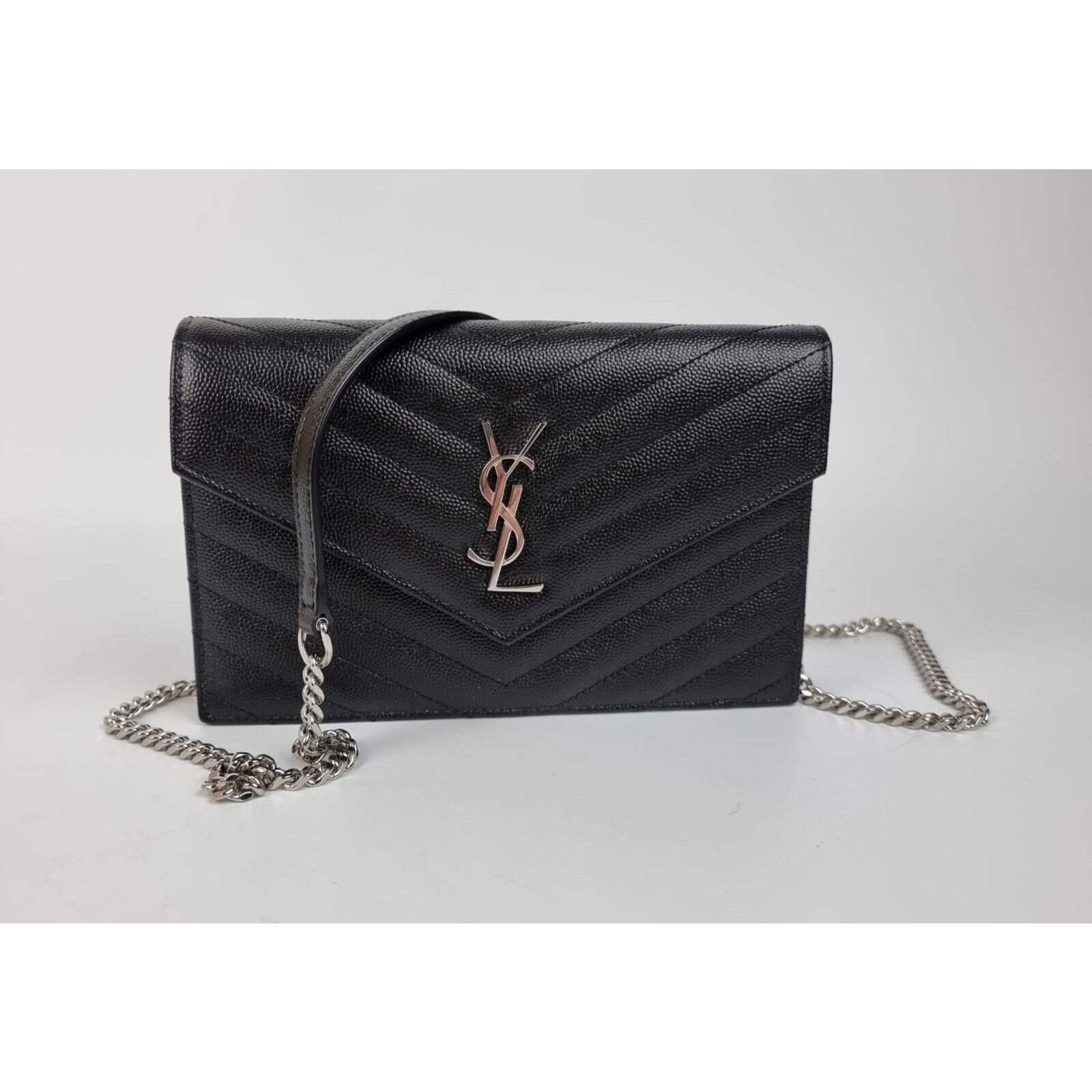 Saint Laurent Paris SAINT LAURENT Cassandre Envelope Black/Silver Grained Leathe Size ONE SIZE - 1 Thumbnail