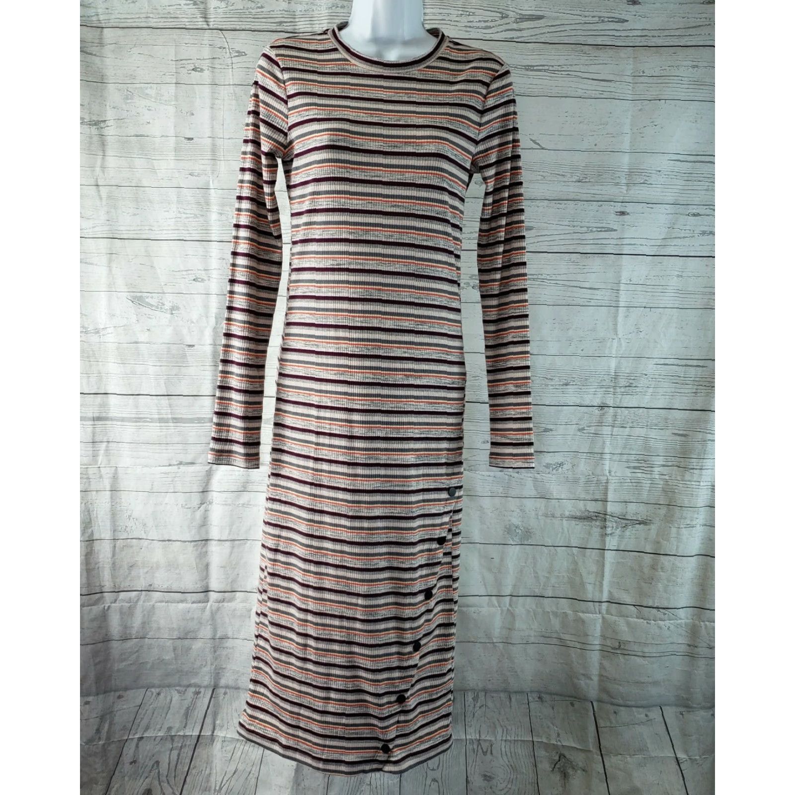 Vintage Wild Fable Womens Dress Sz Small Red Gray Striped Long Sleeve Ribbed Size S / US 4 / IT 40 - 2 Thumbnail
