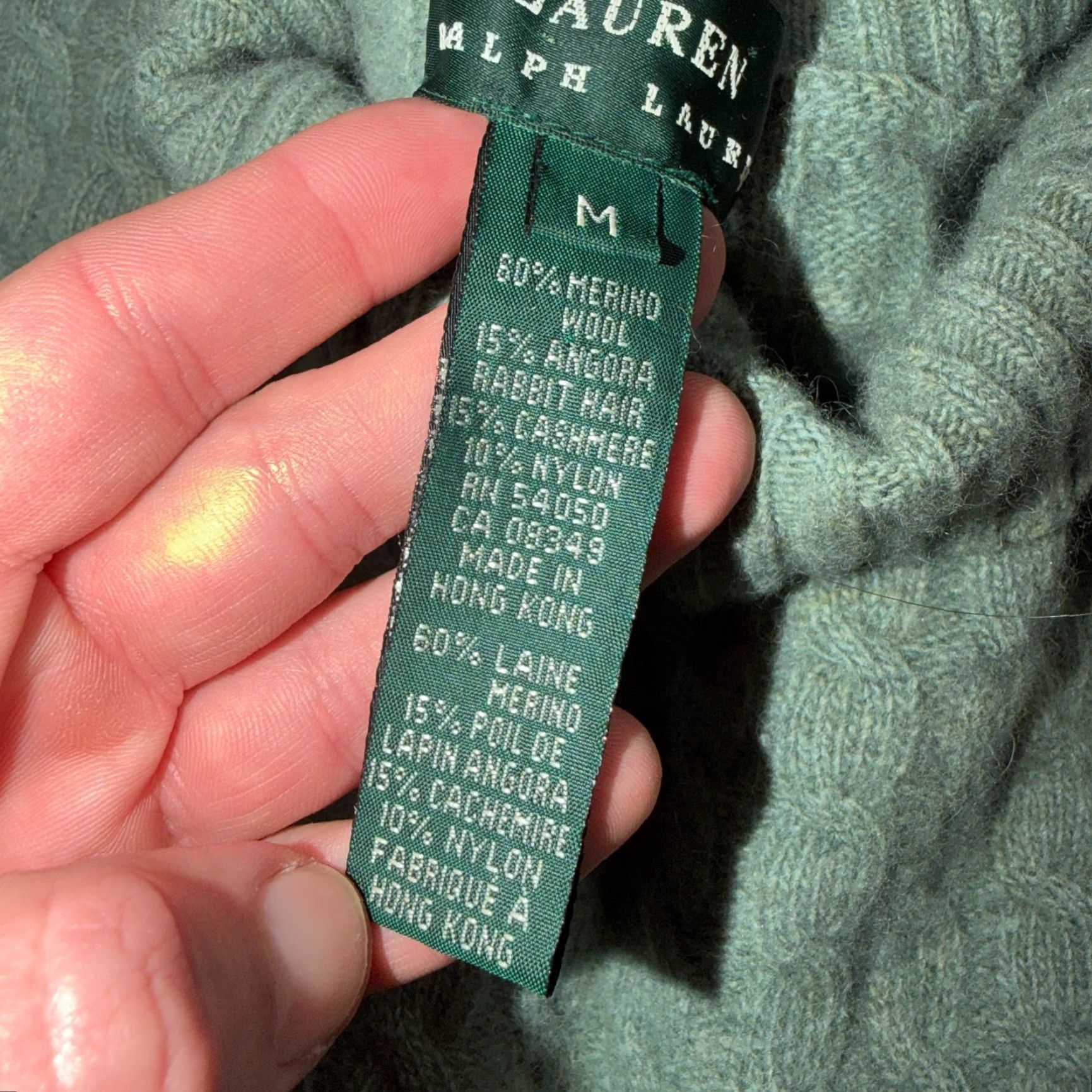 Ralph Lauren VINTAGE Lauren Ralph Lauren Womens M Peplum Green Cable Knit Sweater Wool Cashmere Angora Mock Neck Long Sleeve Pullover Regular Knit USA 90s Womens Size M / US 6-8 / IT 42-44 - 7 Thumbnail