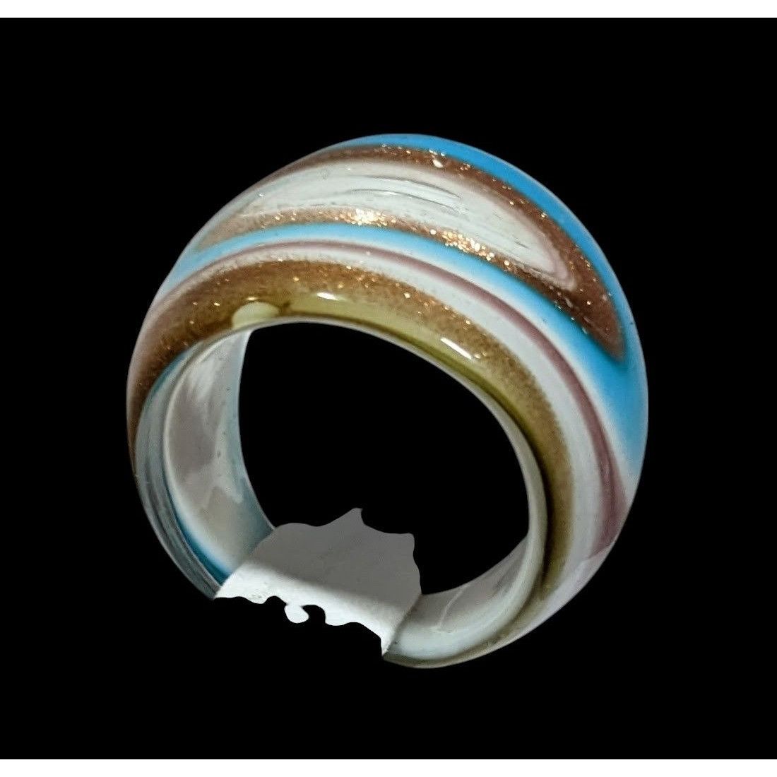 Other Lampwork Glass White Blue And Gold Tone Ring Size 7 Size ONE SIZE - 3 Thumbnail