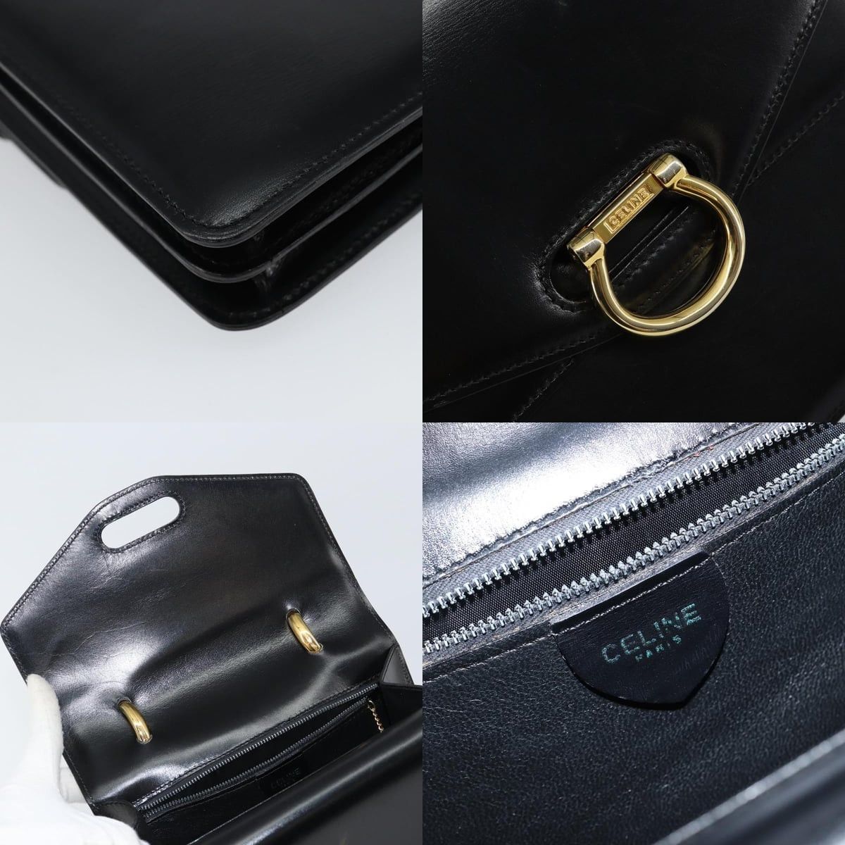 Celine CELINE Hand Bag Leather Black Gold Size ONE SIZE - 11 Thumbnail