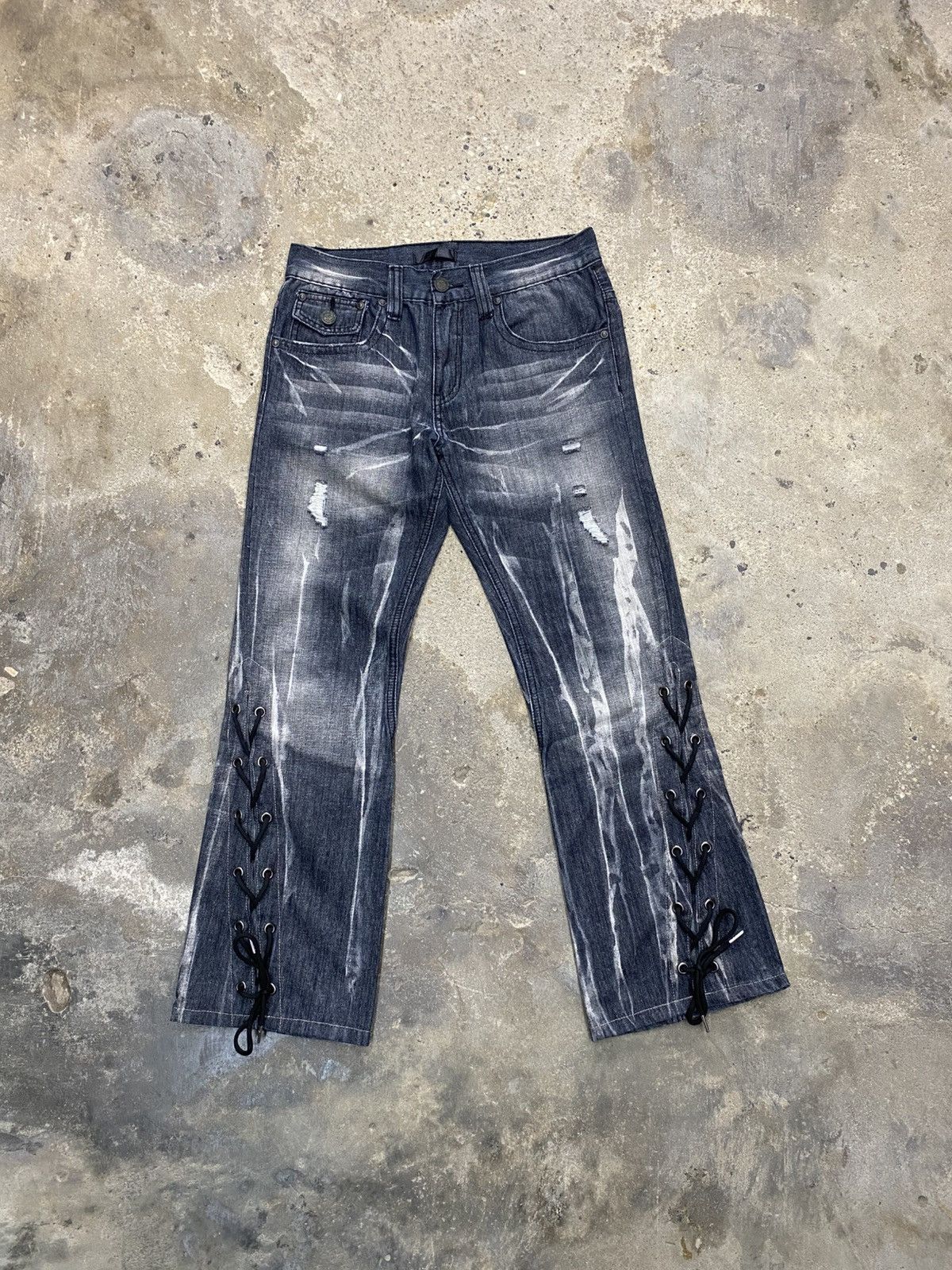 Japanese Brand Black baccara side laced jeans wash Size US 29 - 2 Thumbnail