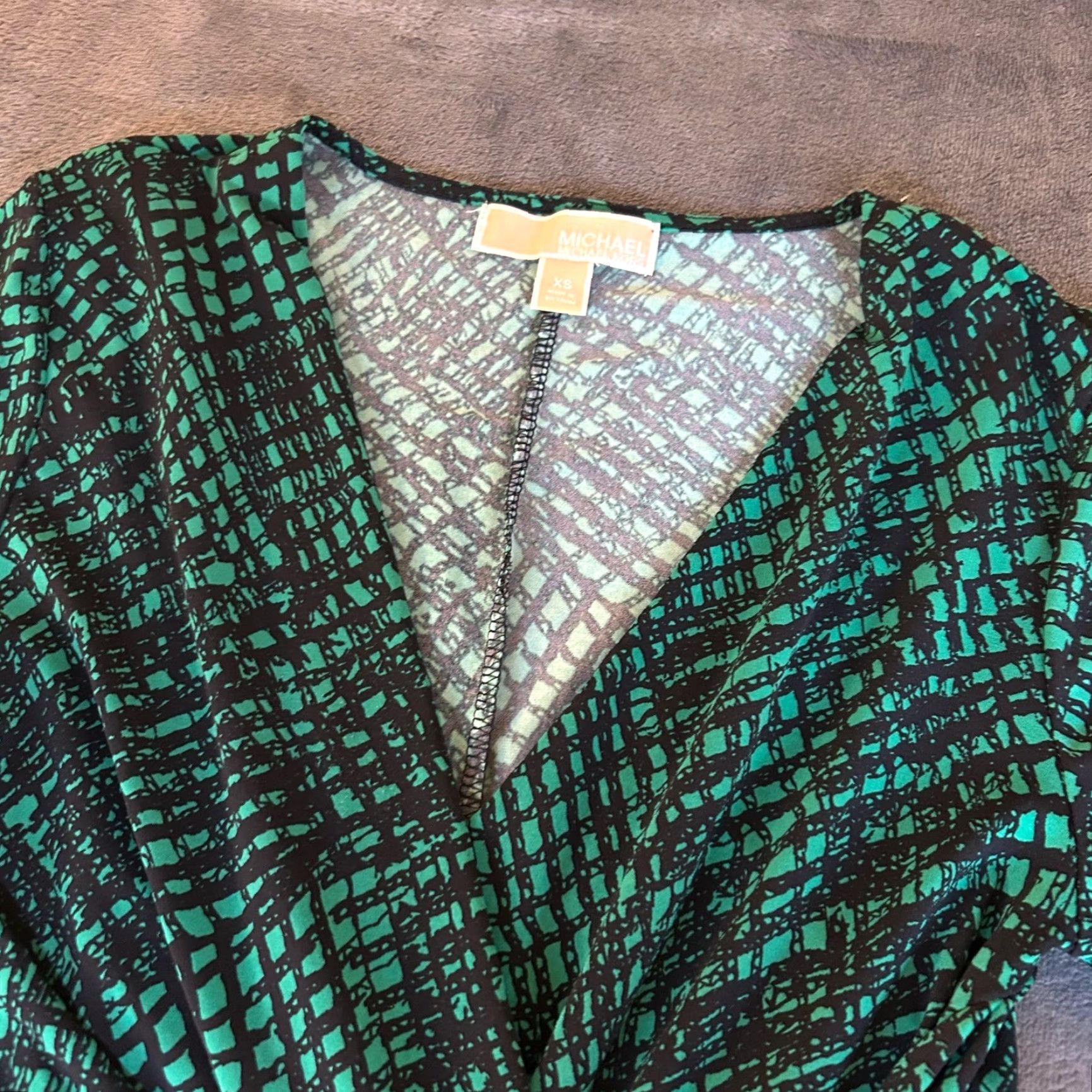 Michael Kors VINTAGE: Michael Kors Faux Wrap Dress Womens Extra Small XS Green Black Print Long Sleeve Size XS / US 0-2 / IT 36-38 - 3 Thumbnail