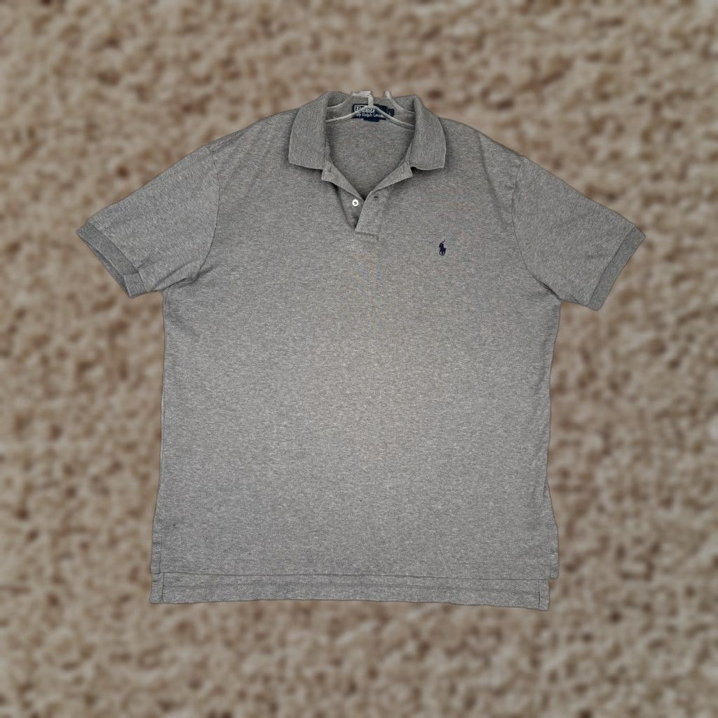 VINTAGE Ralph Lauren Polo Shirt Men Large Gray 100% Cotton Short Sleeve Men's Polo Grant?