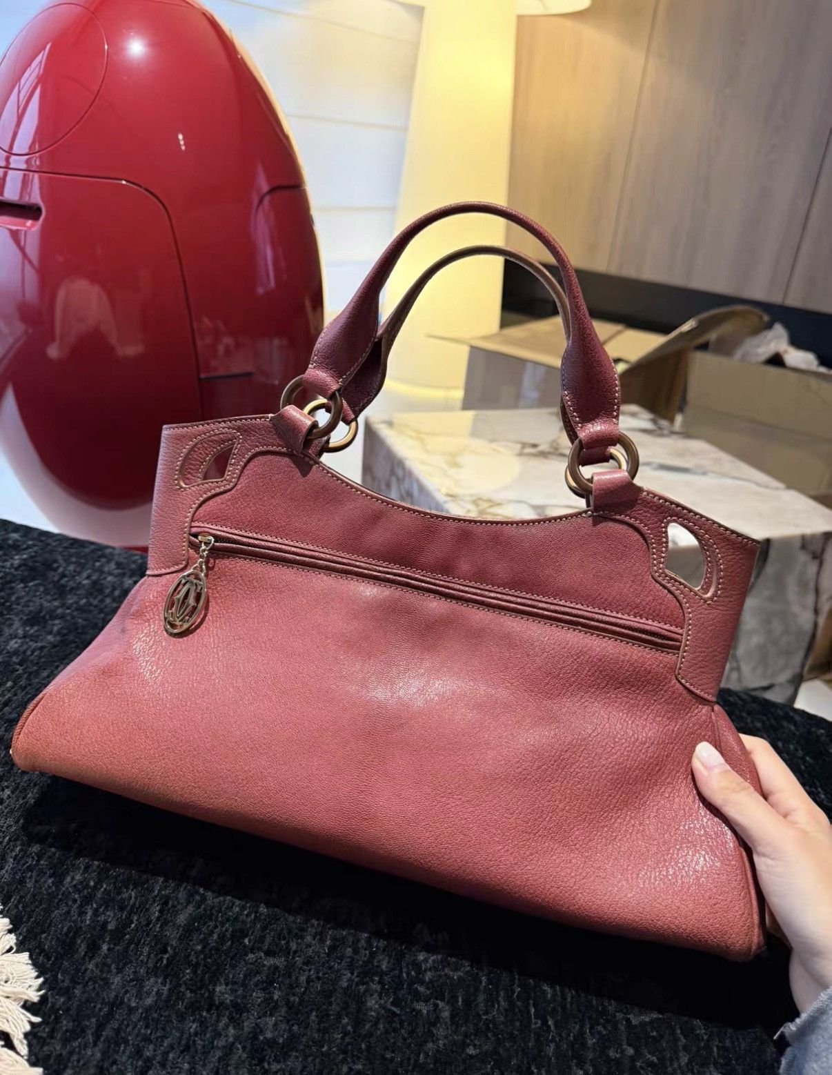 Cartier Cartier Vintage Bordeaux Red Boston Handbag J36 Size ONE SIZE - 3 Thumbnail