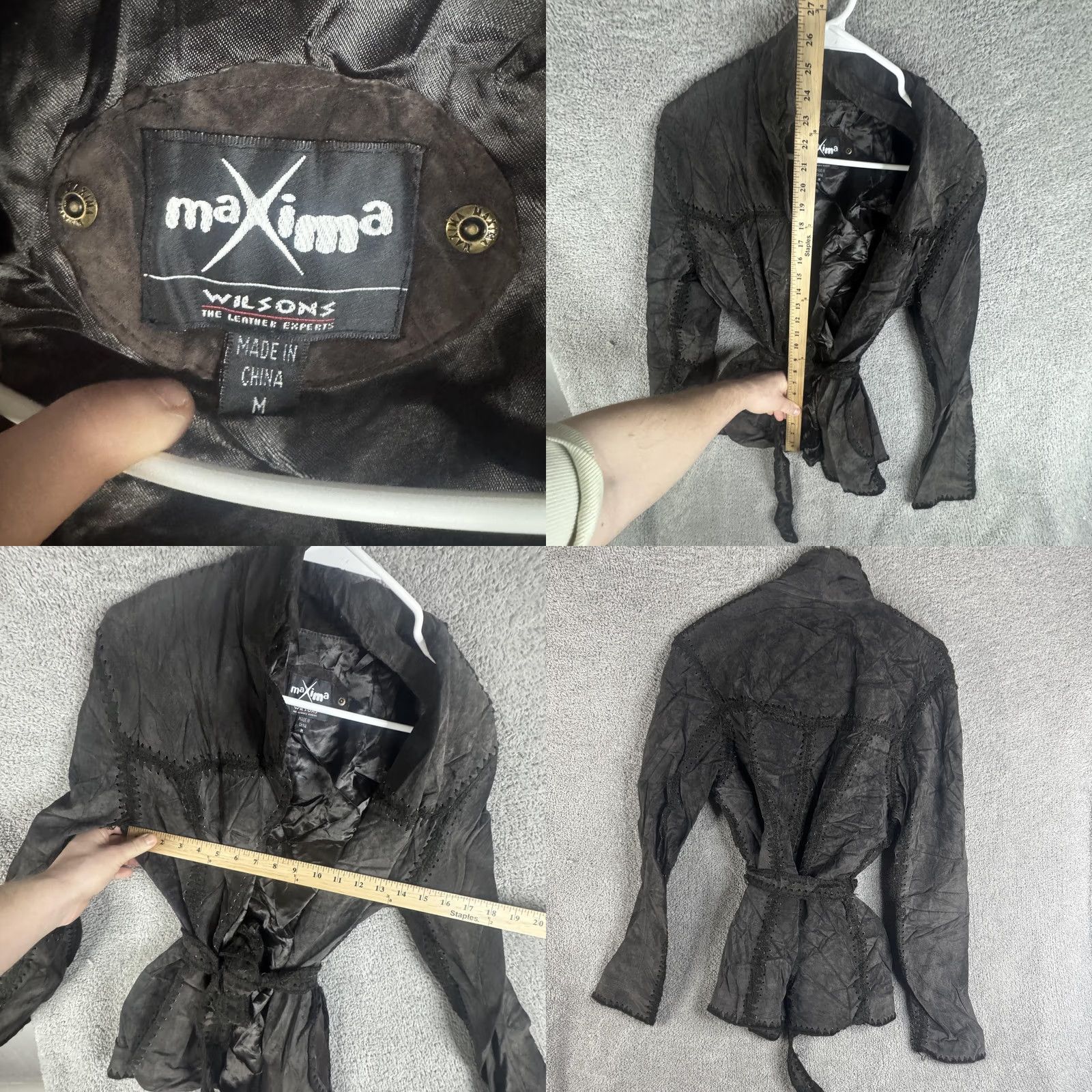 Vintage Maxima Leather Jacket Womens M Black Belted Tie Waist Lined Short Sleeve Collar Pockets Casual Vintage No Size M / US 6-8 / IT 42-44 - 8 Thumbnail