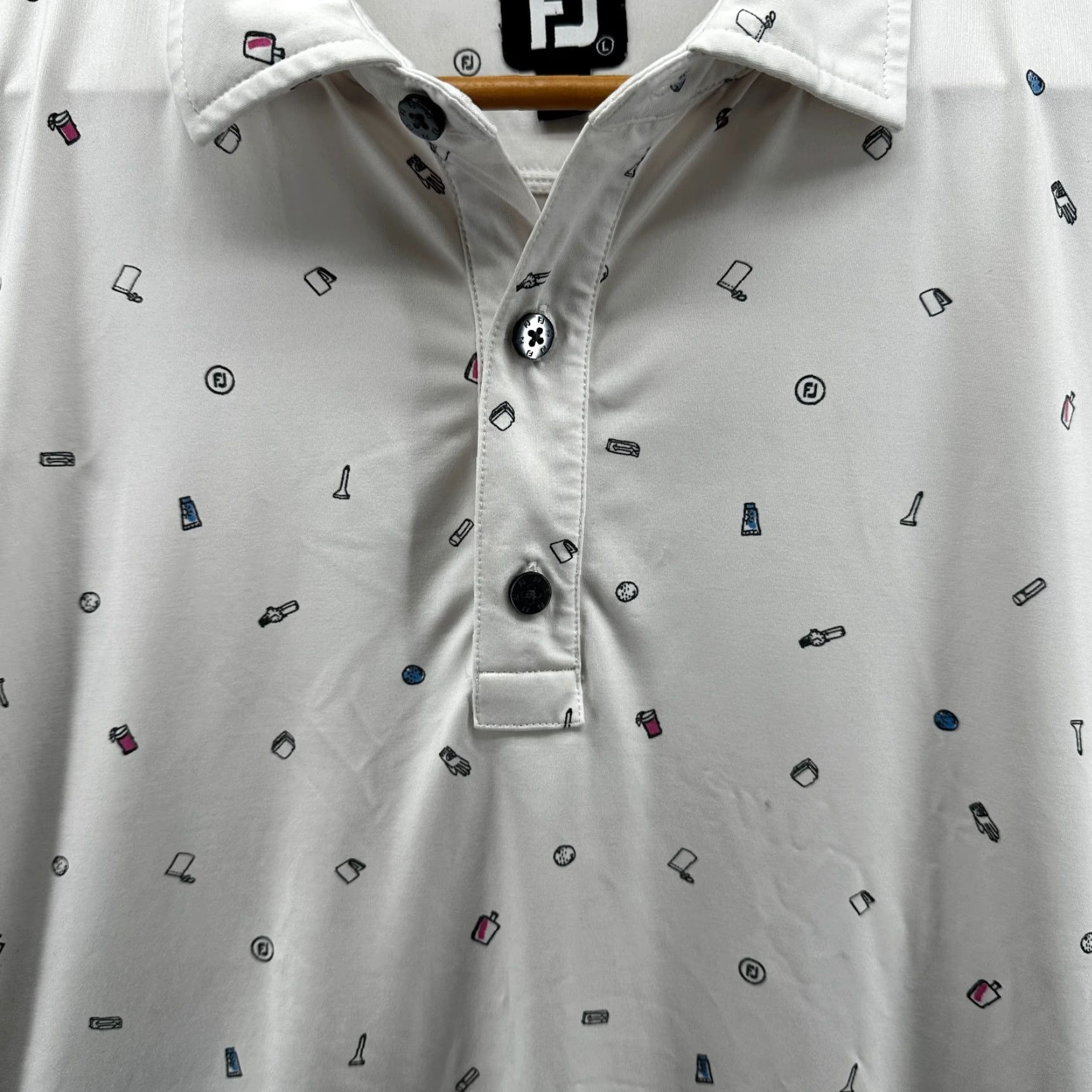Footjoy FootJoy Polo Shirt White Men's Large Golf Short Sleeve Collared All Over Print Size US L / EU 52-54 / 3 - 5 Thumbnail