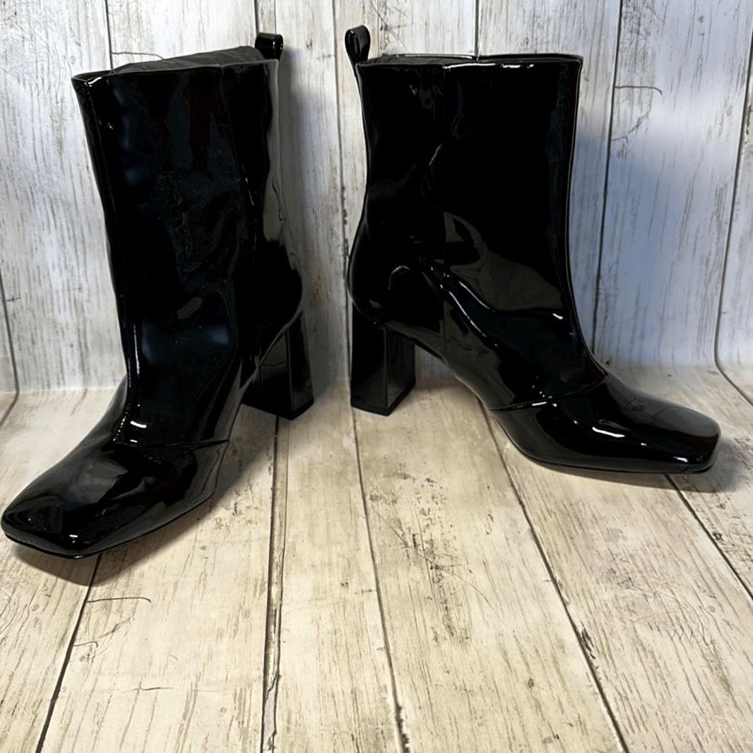 Good American GOOD AMERICAN Bootie Women 8 Black Patent Leather Square Toe Boxed Heel 3" Faux Leather Square Toe Boots Women's Shoes Size US 8 / IT 38 - 3 Thumbnail