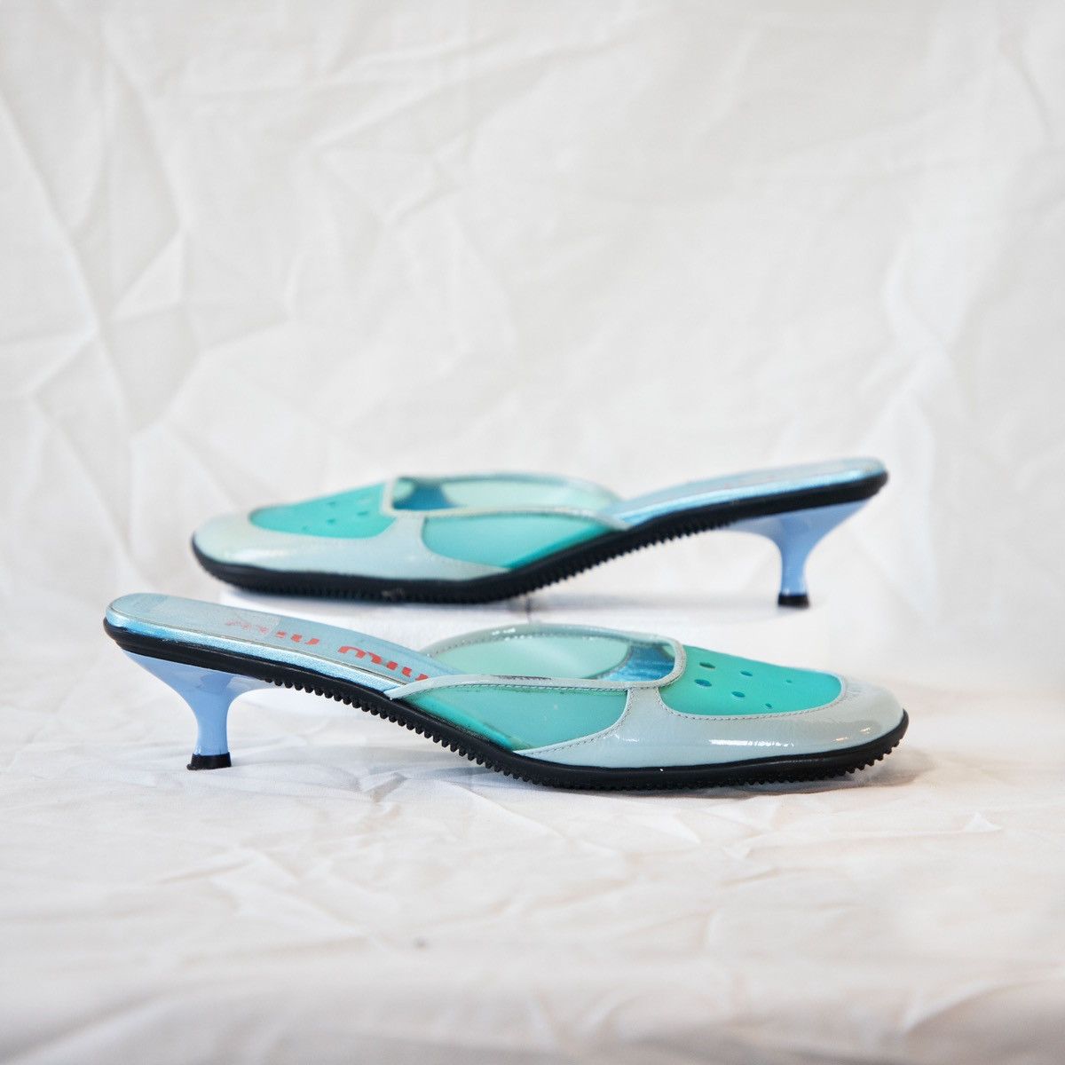 Miu Miu Miu Miu 1999 Blue Bubble Heel Mules Size US 8.5 / IT 38.5 - 2 Thumbnail