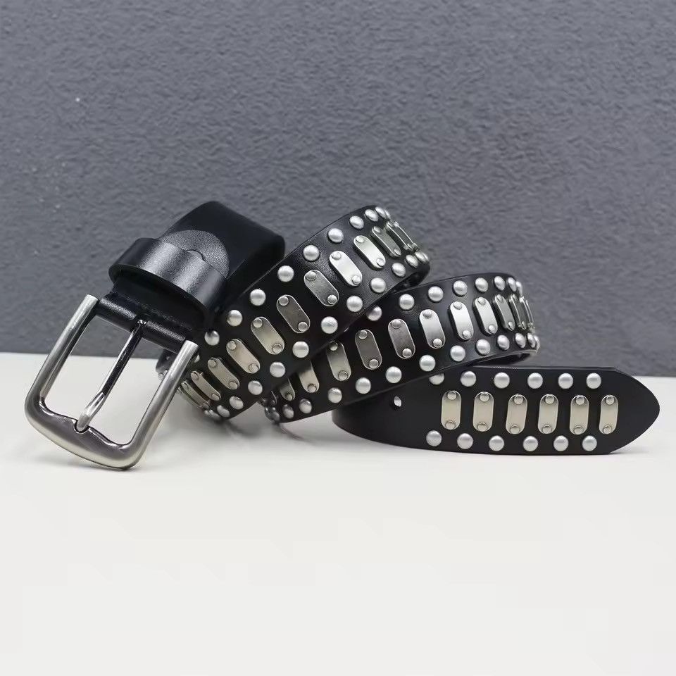 Japanese Brand Studded Black Leather Belt - Y2K Grunge Bikercore G3.8cm Size ONE SIZE - 5 Thumbnail