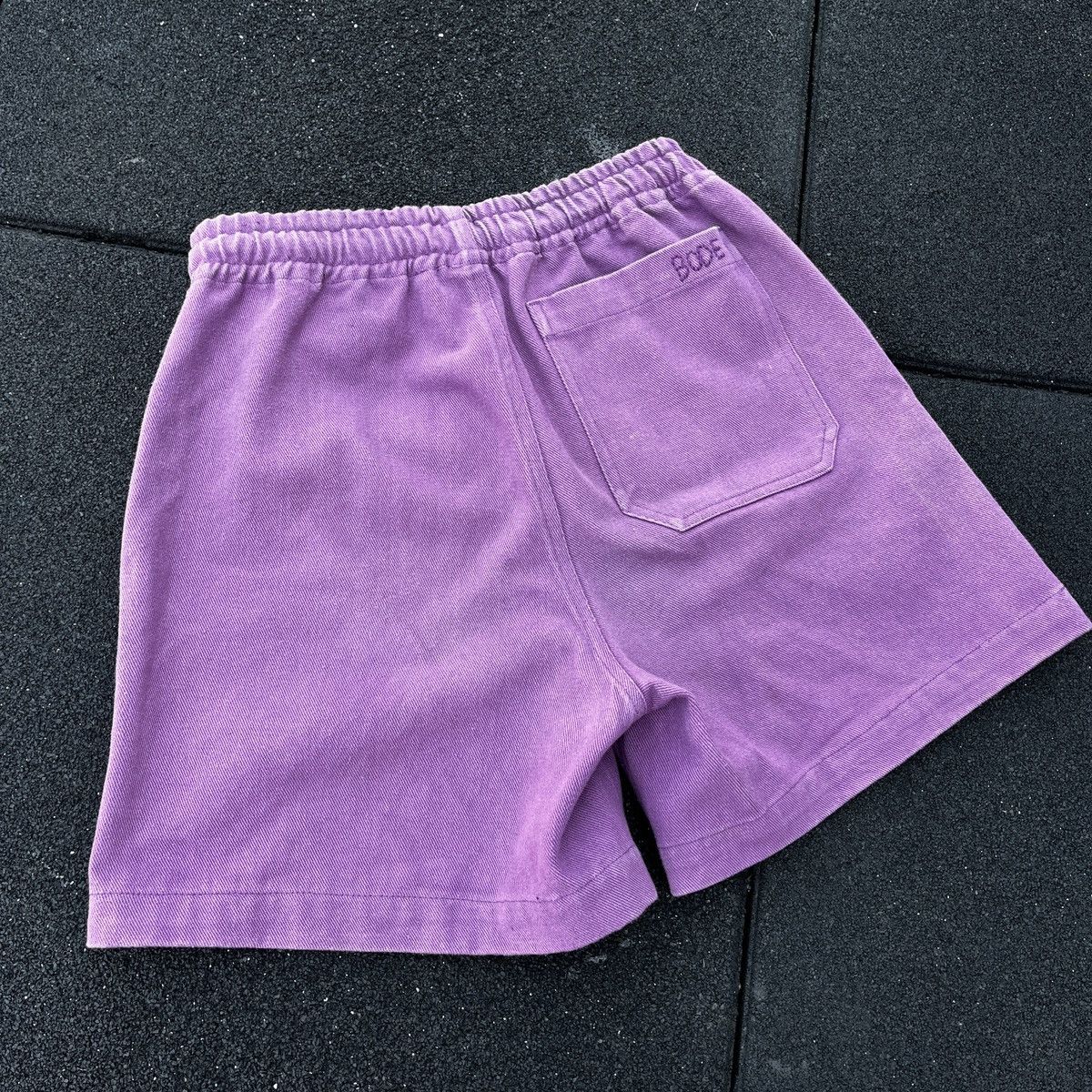 Image of Bode Twill Rugby Shorts (Unisex) in Eggplant, Men's (Size 30)