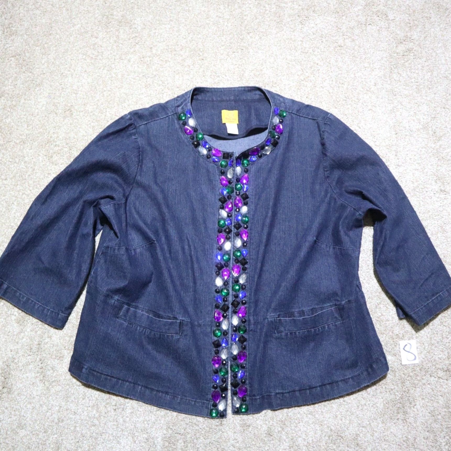 Vintage Ruby Rd. Denim Jacket Moonstruck Beaded Embellished Short Sleeve Casual Women 18 W Womens Jacket Beads 90s Cowboy Band Theme Size 40" / US 18 - 2 Thumbnail